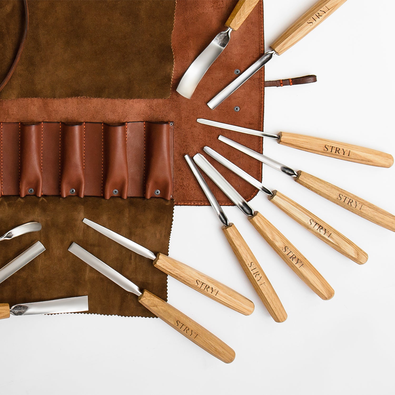 Genuine Leather Storage Roll-case personalizated for storage carving tools, Gift for carver