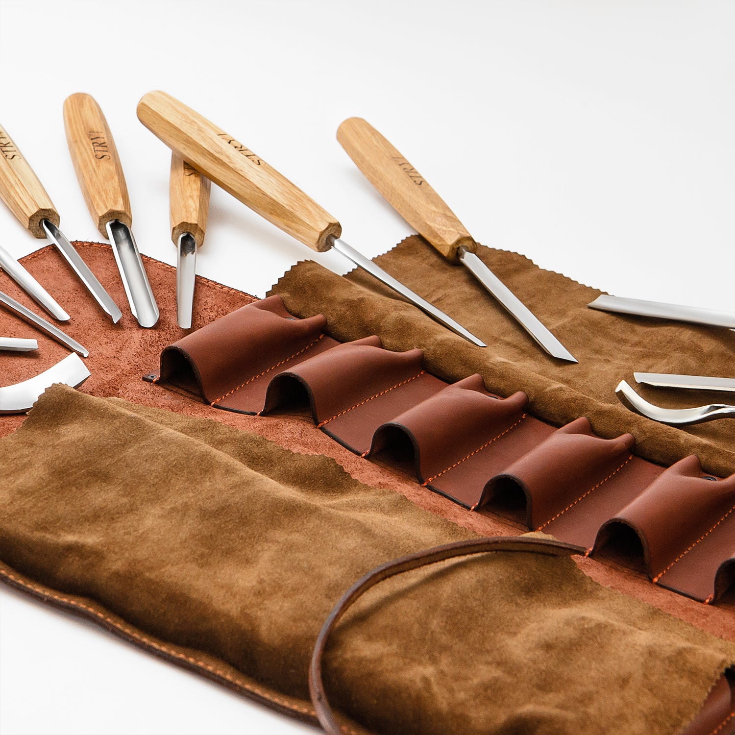 Genuine Leather Storage Roll-case personalizated for storage carving tools, Gift for carver