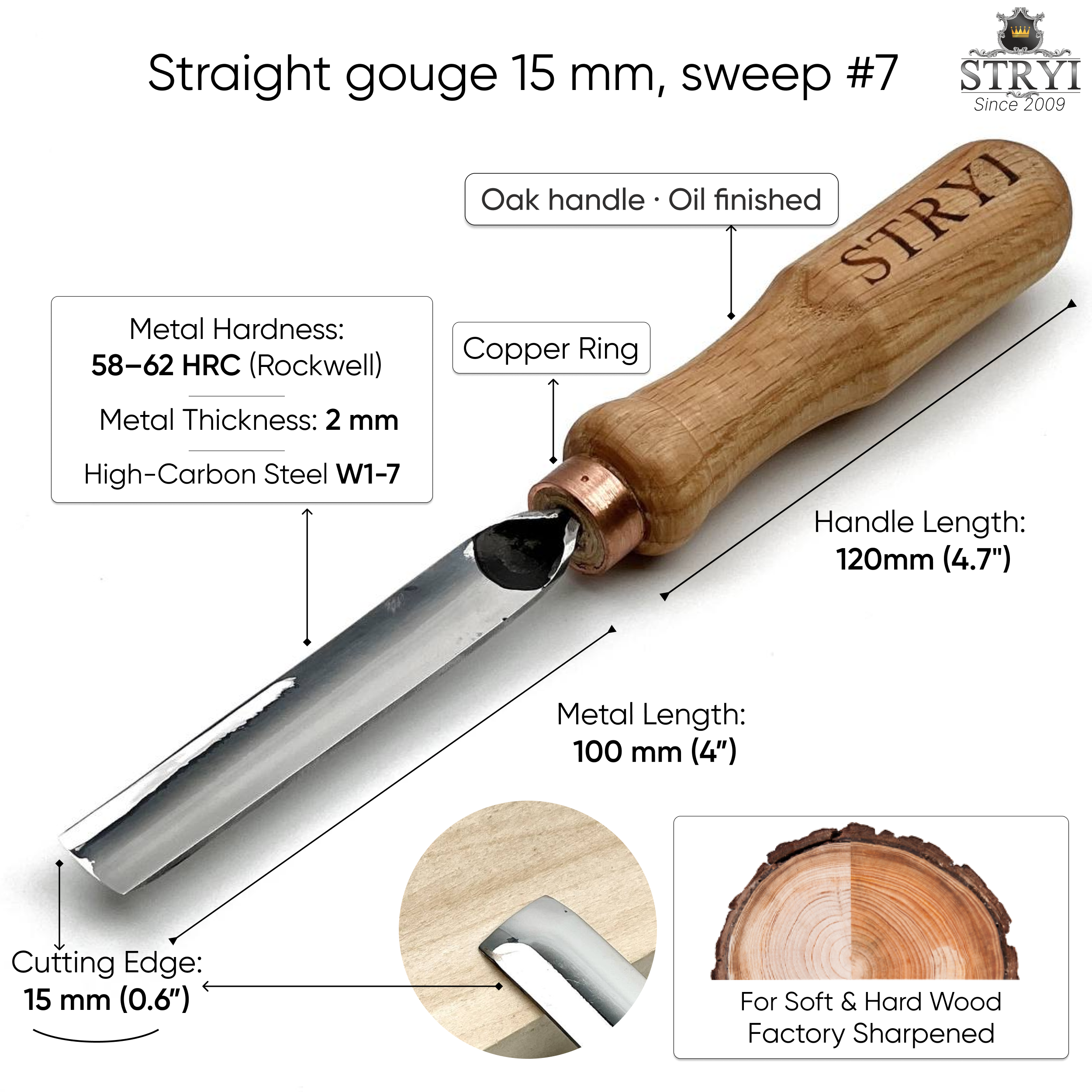 STRYI #7 Medium Sweep Gouge – Relief Carving Tool for Organic Shapes & Textures
