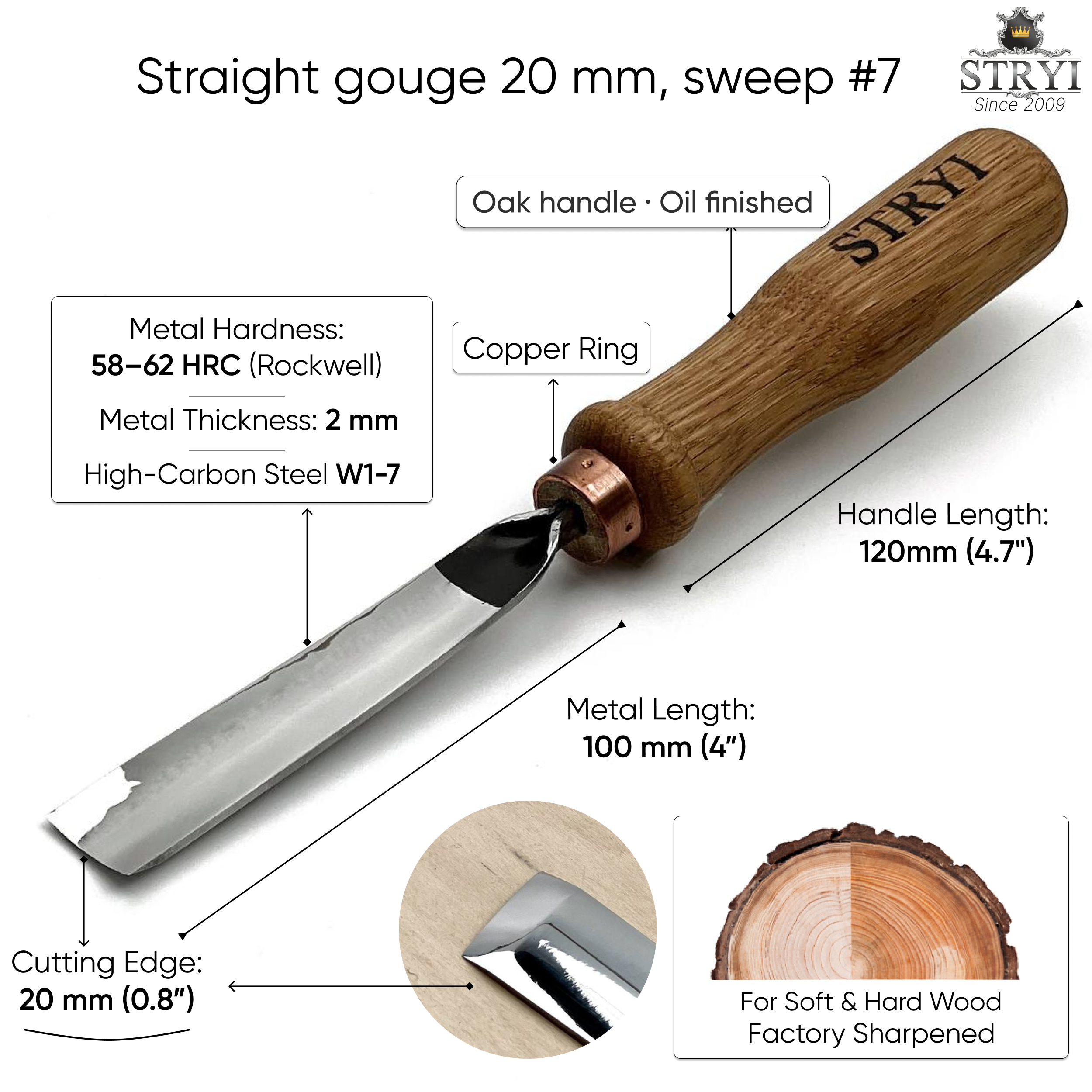 STRYI #7 Medium Sweep Gouge – Relief Carving Tool for Organic Shapes & Textures