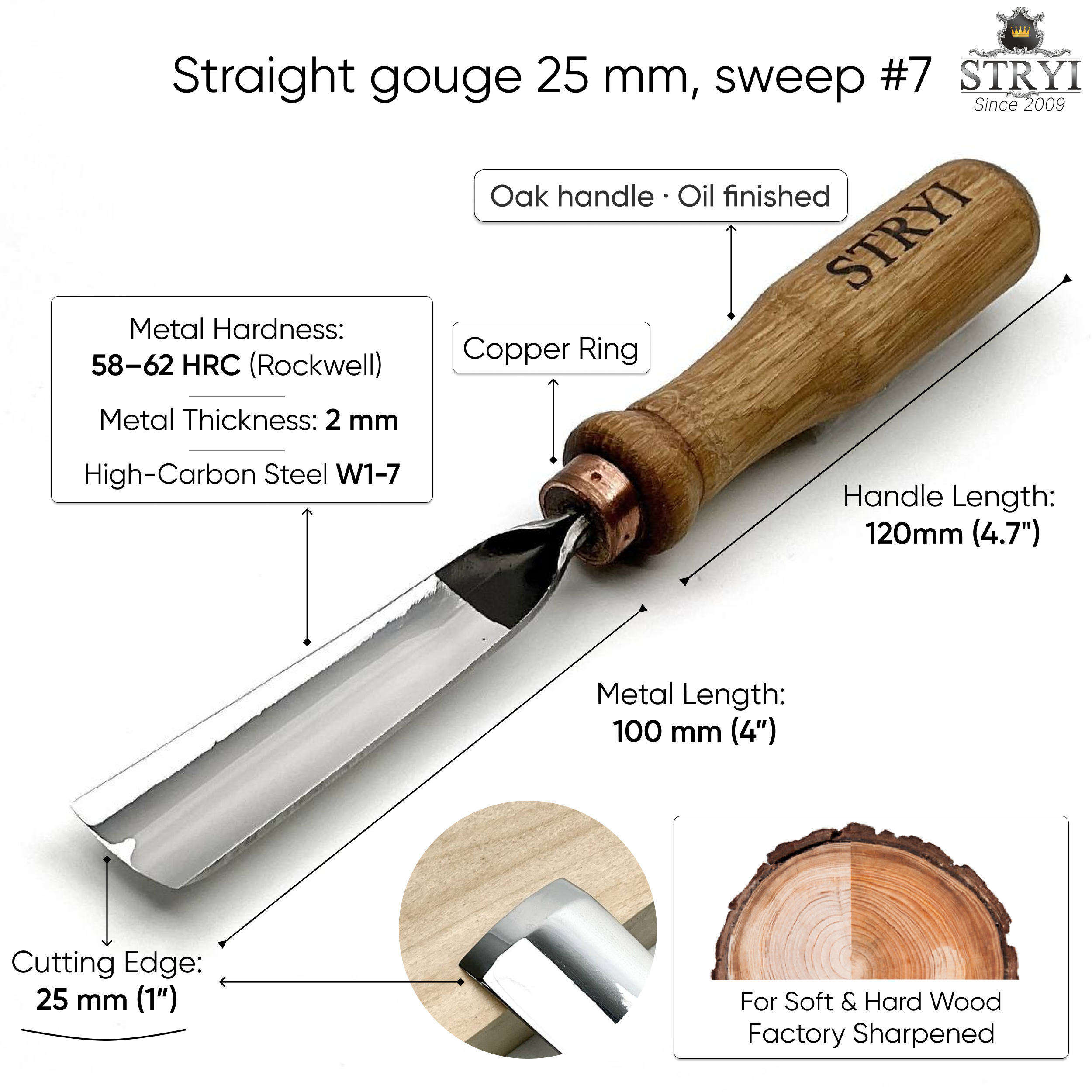 STRYI #7 Medium Sweep Gouge – Relief Carving Tool for Organic Shapes & Textures