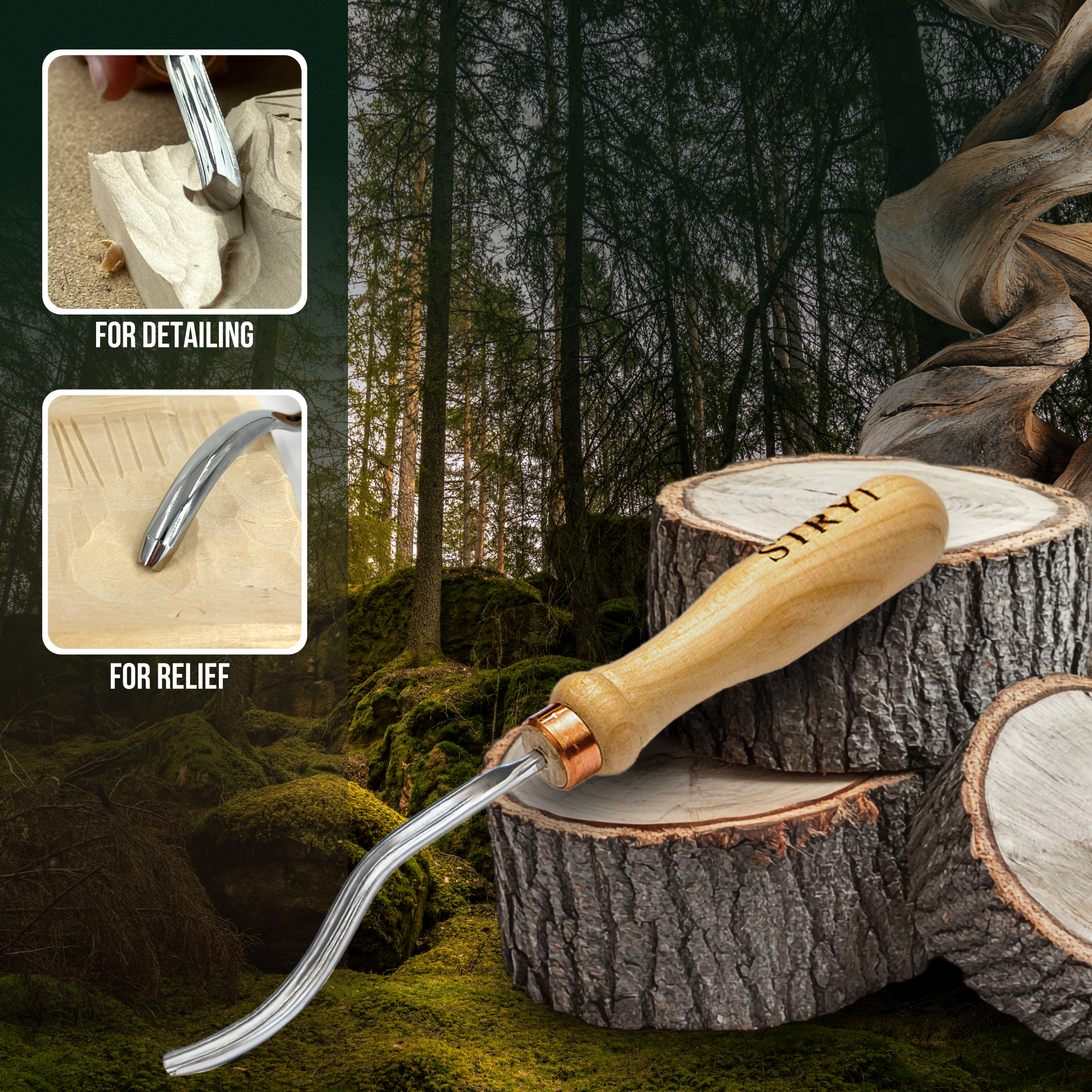 Gouge long bent chisel, #9 profile, woodcarving tools STRYI Profi