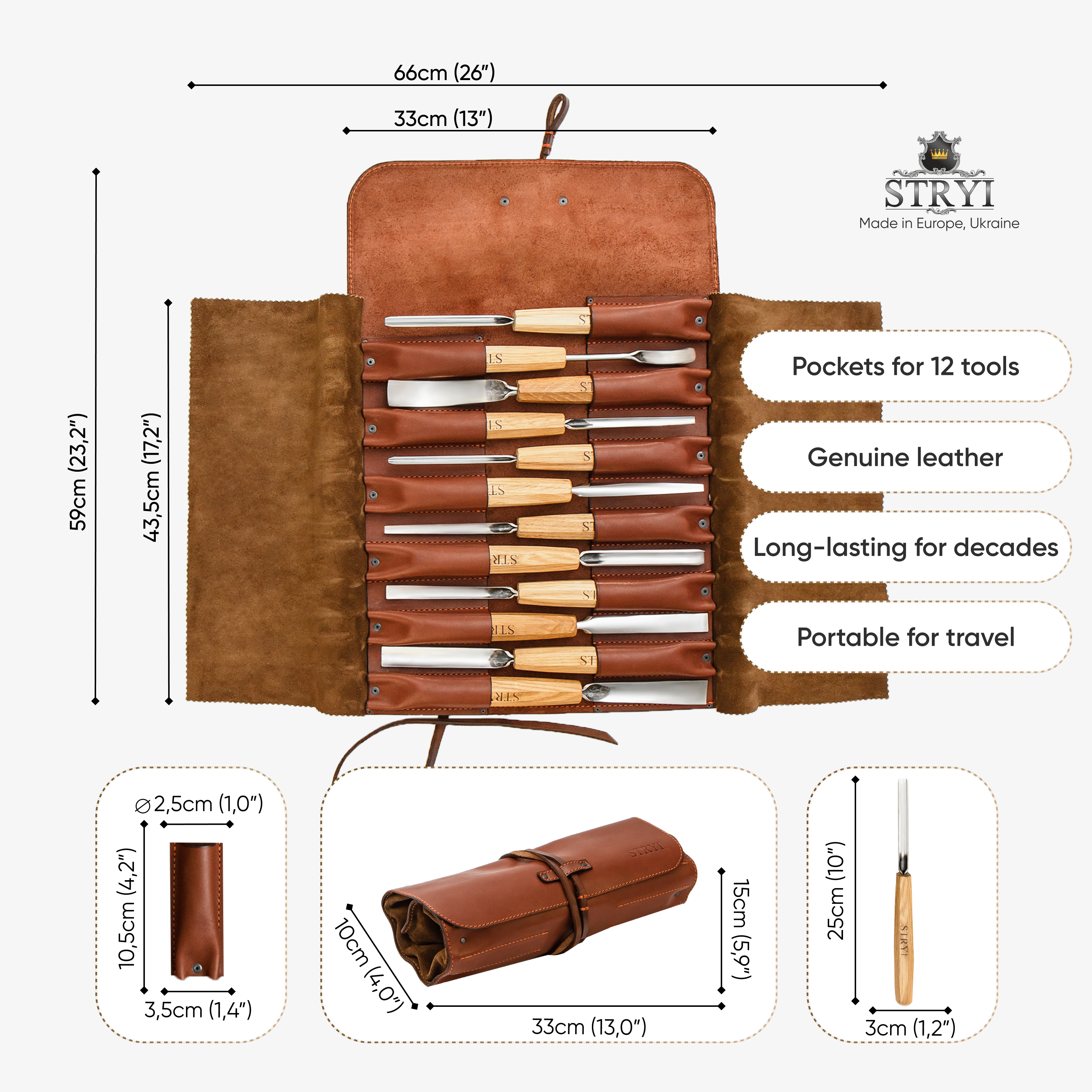 Genuine Leather Storage Roll-case personalizated for storage carving tools, Gift for carver