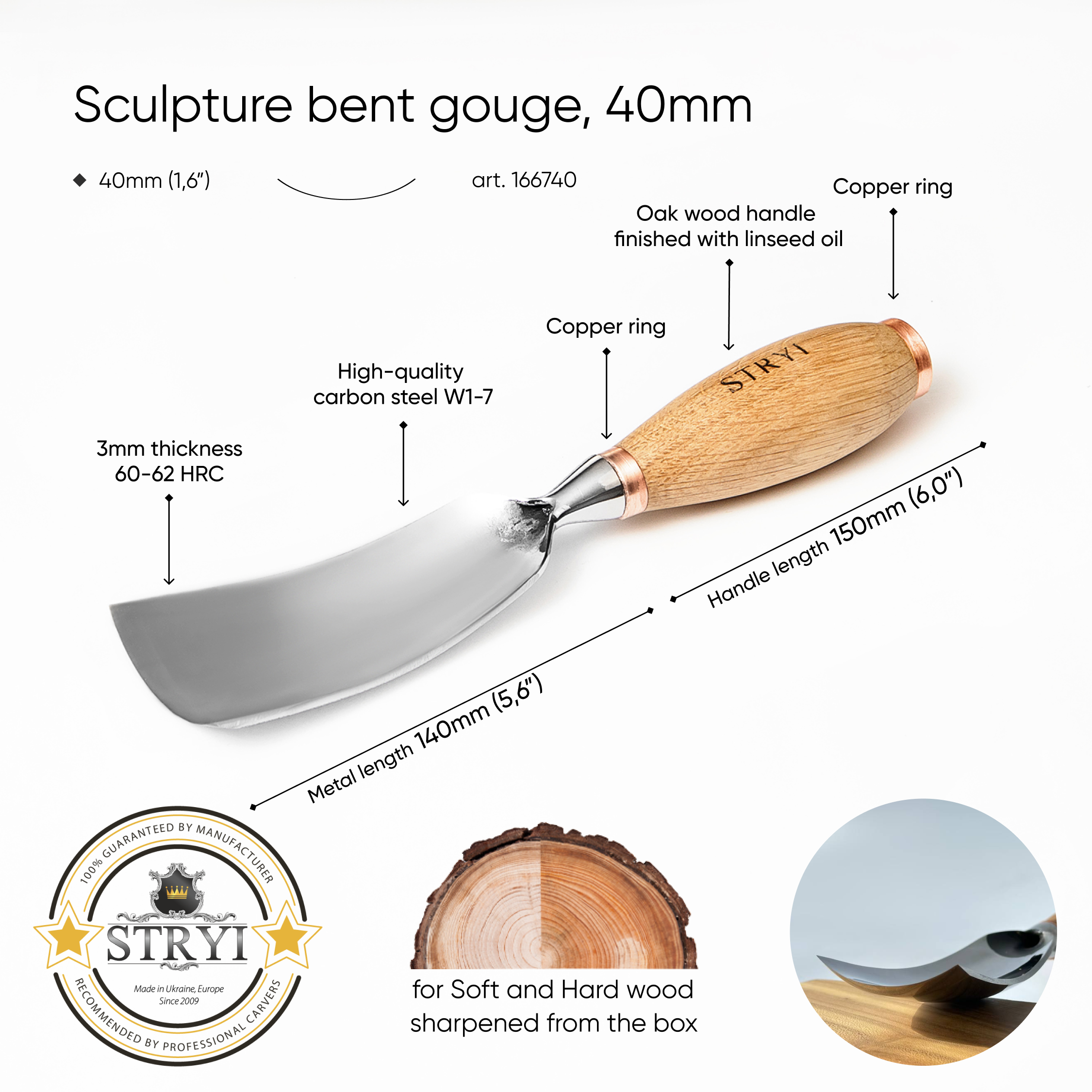 Sculpture tools set STRYI Profi 3pcs, Heavy-duty chisels set, Forged steel tools