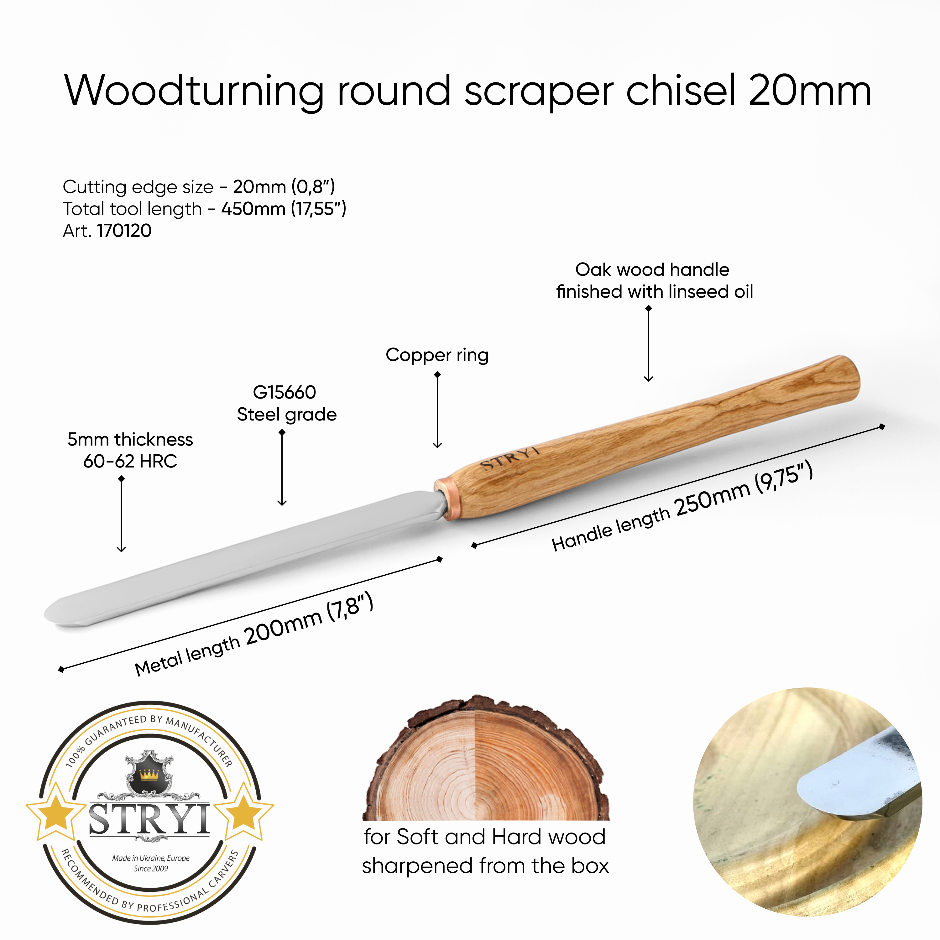 Round scraper chisel 20mm STRYI Profi, Wood turning tools