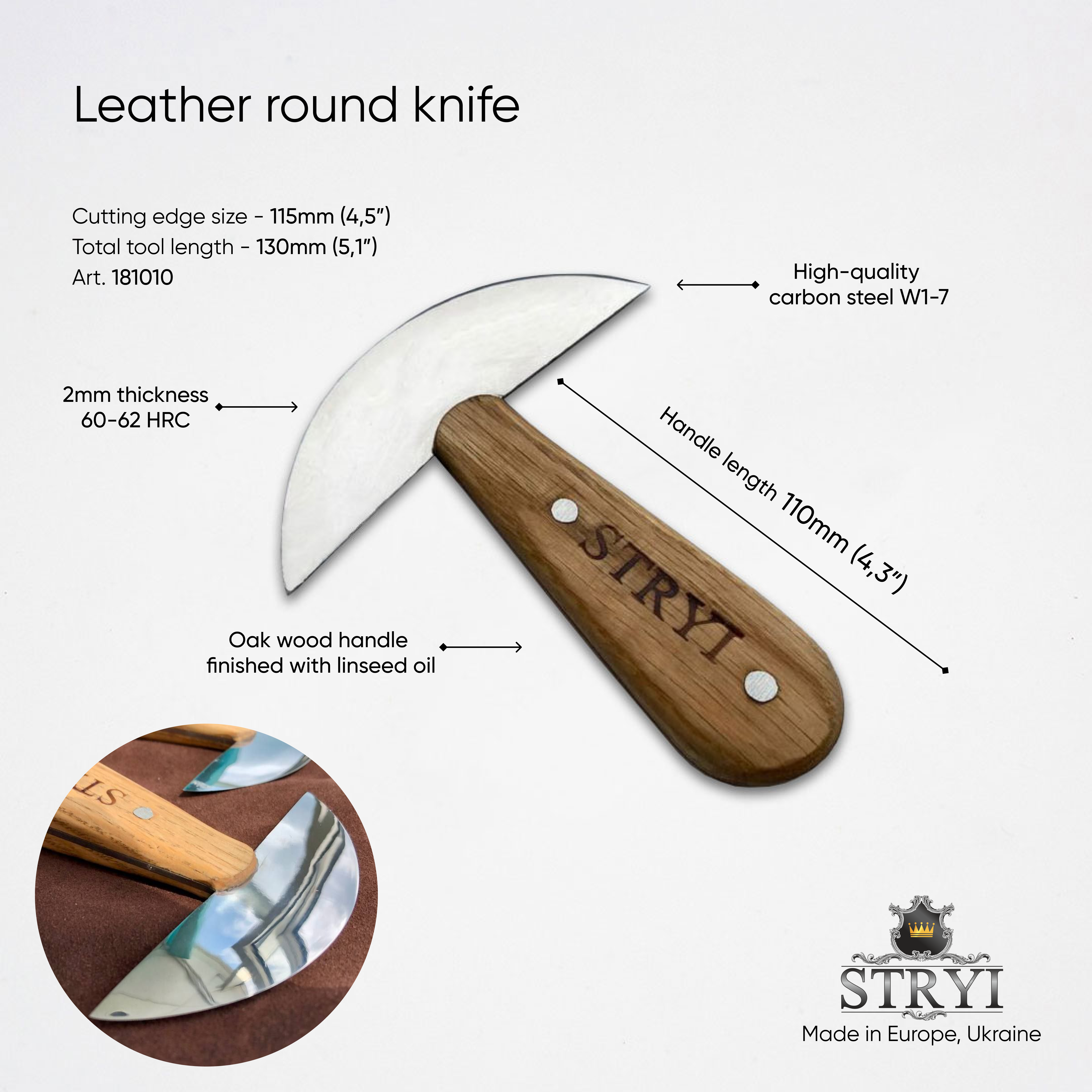 Knife for leather craft STRYI Profi, Leather knife, Leather processing, Thin blade knife for leather cutting