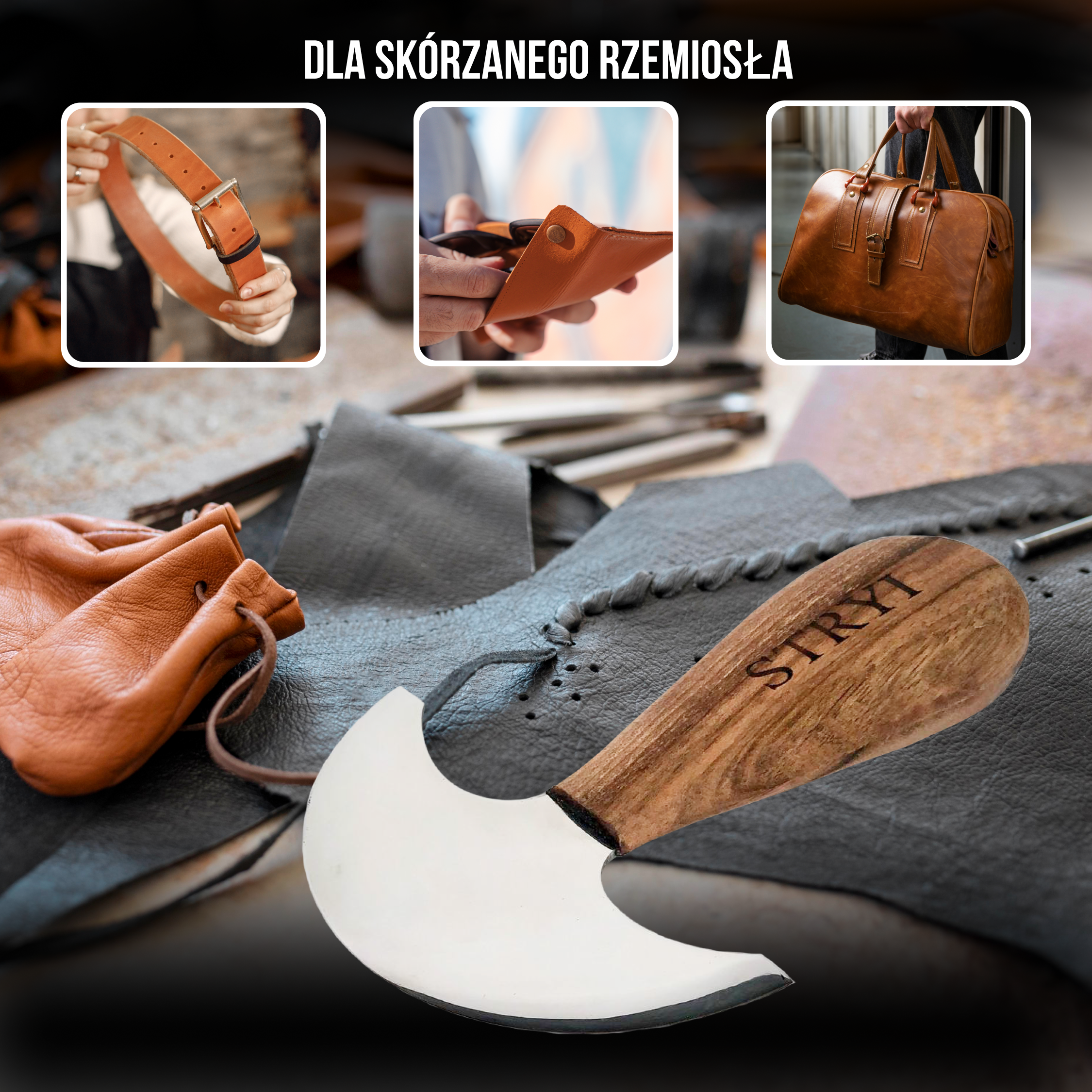 Cuchillo de cabeza de cuero premium, STRYI Profi, cuchillo para marroquinería