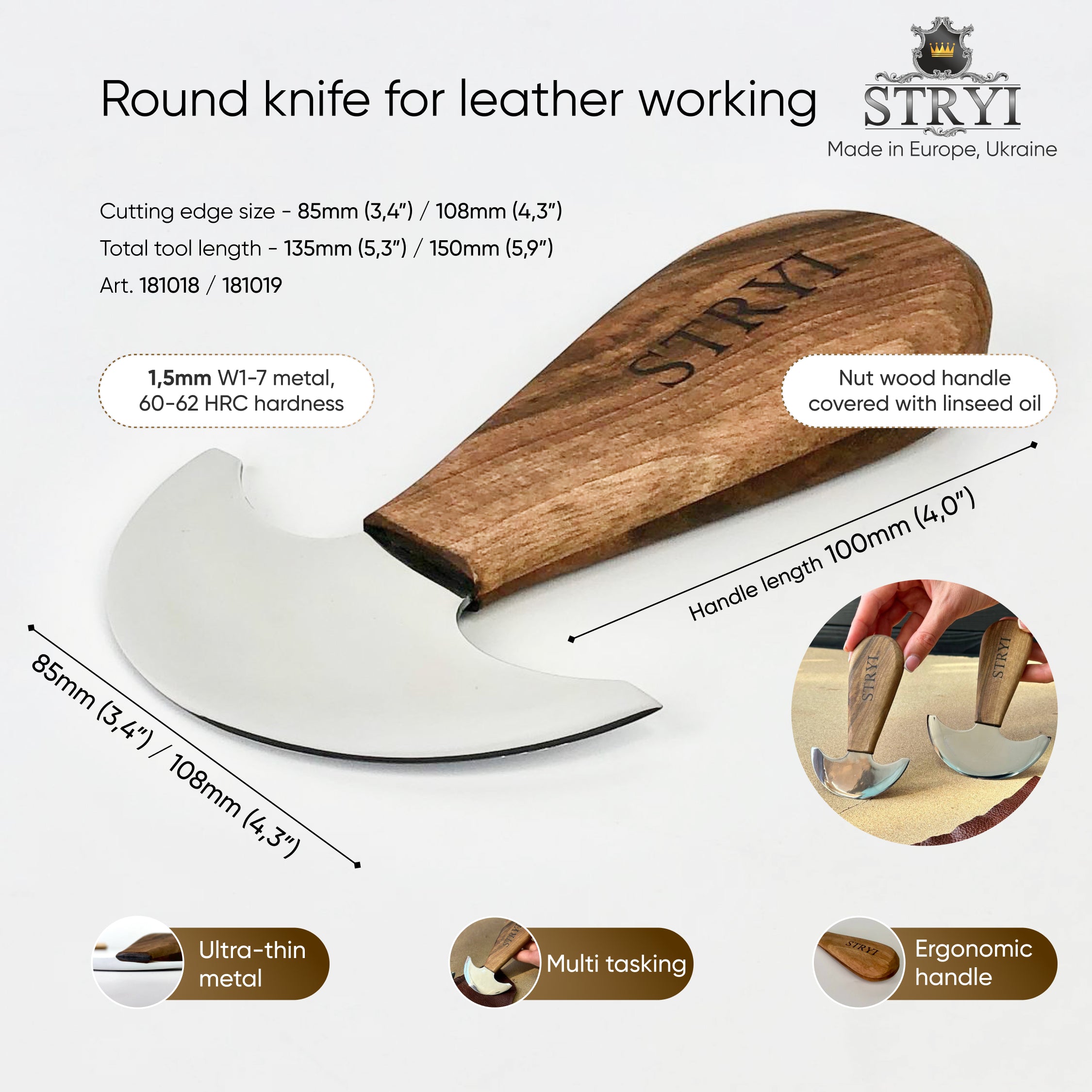 Round Knife 4,3 in for Leatherworking STRYI Profi