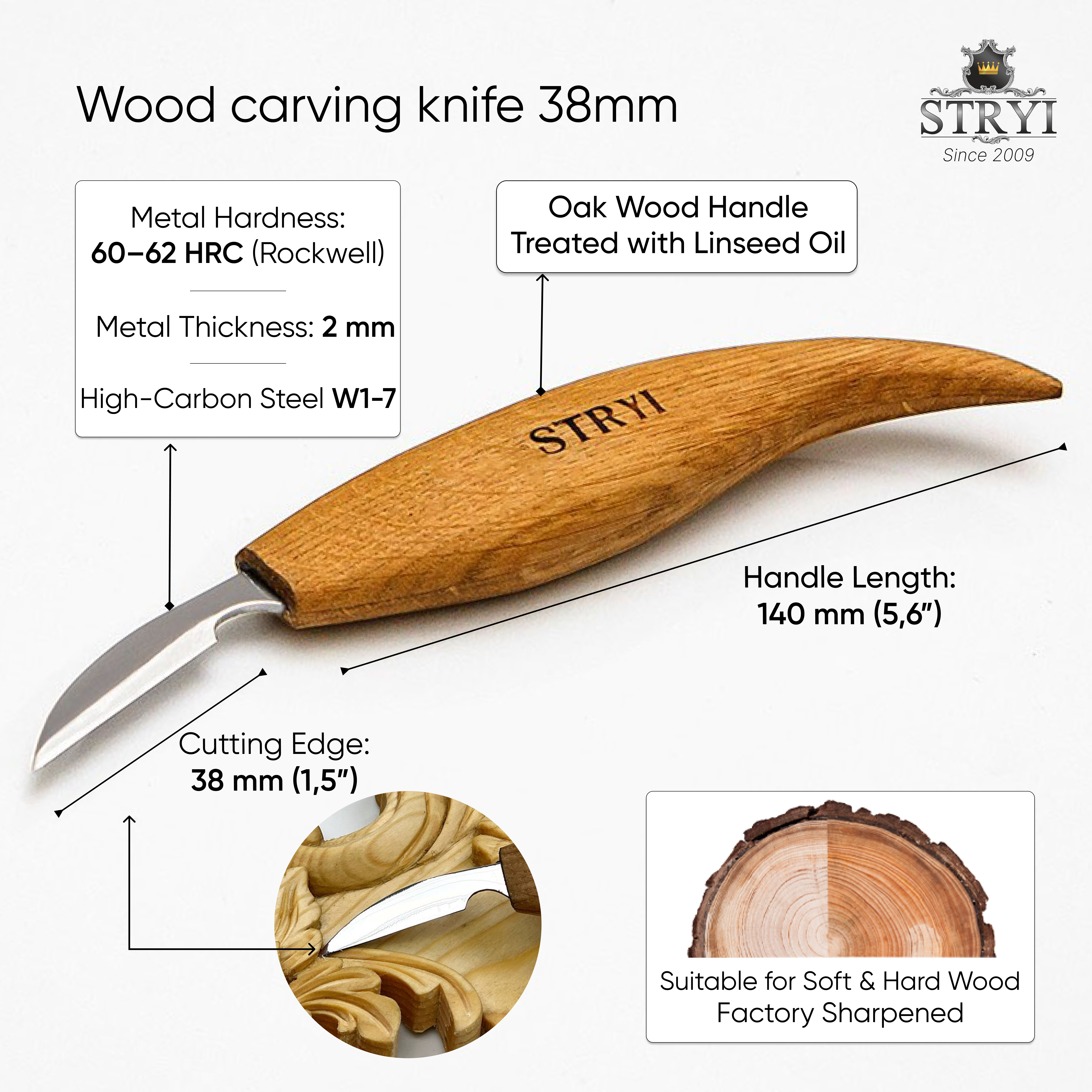 Cuchillo de trinchar para virutas y detalles 38mm STRYI Profi