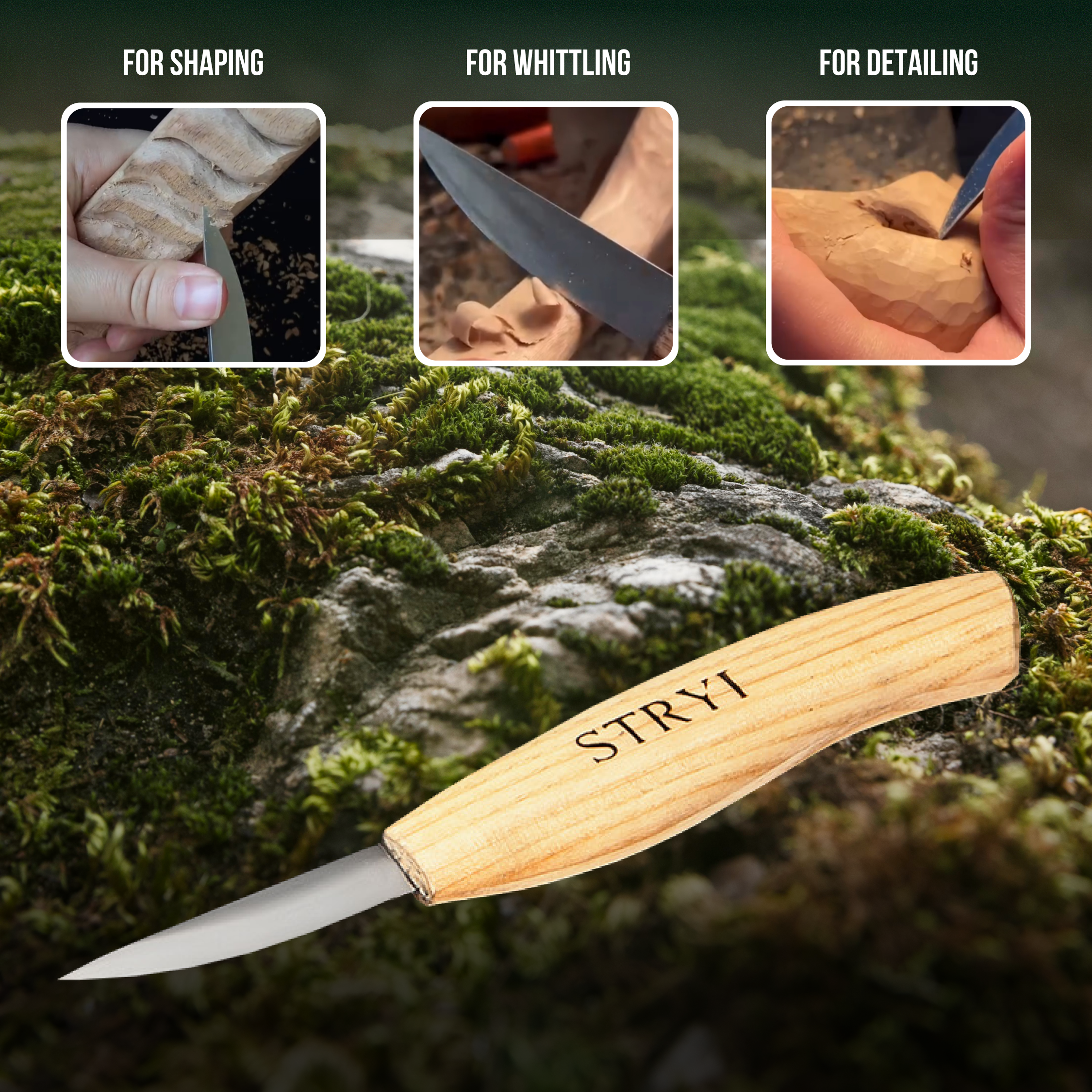 Schnitzmesser zum Holzschnitzen 58mm STRYI Profi, Sloydmesser, Schnitzfiguren, Schnitzmesser