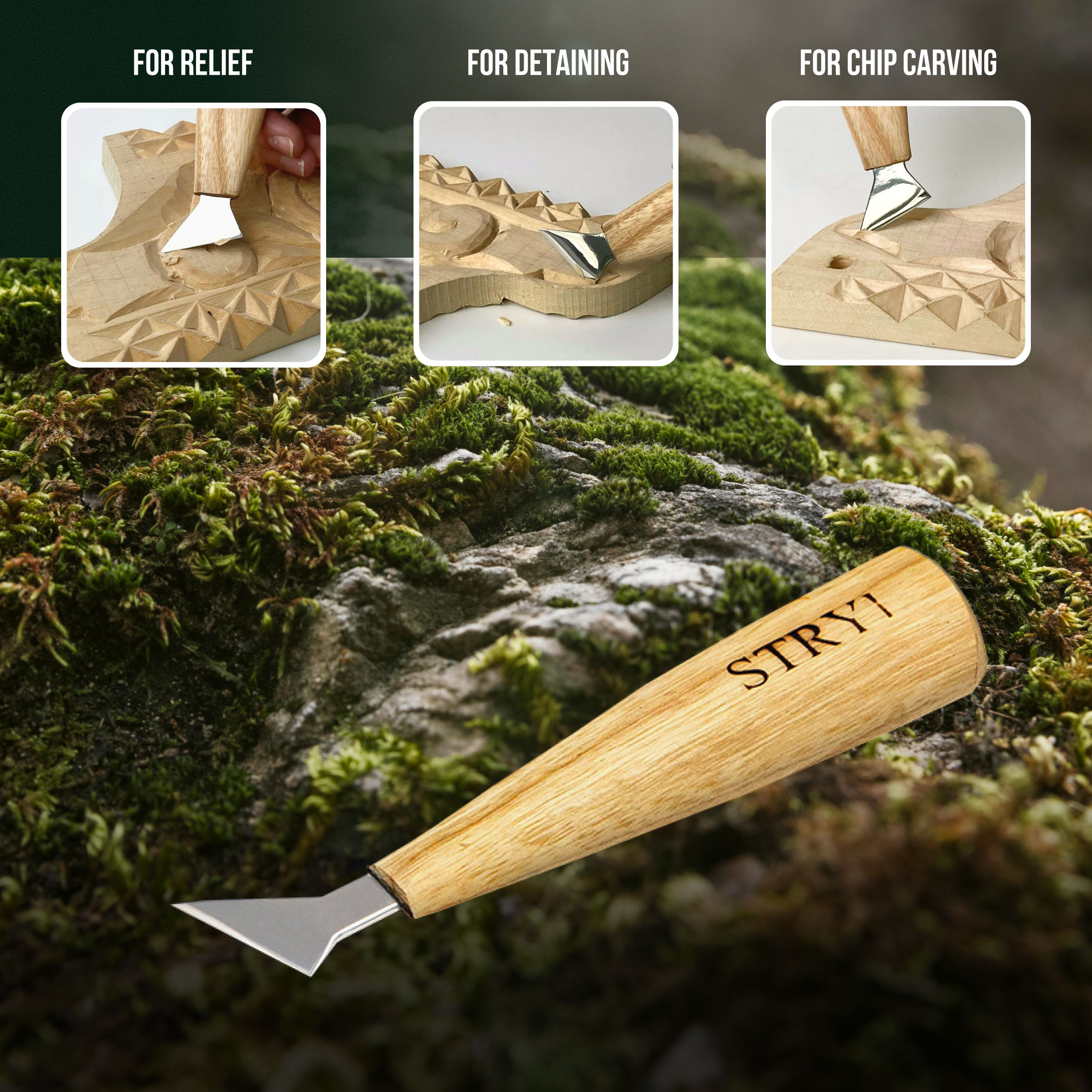 Knife STRYI Profi for woodcarving 30mm, Chip carving knife, Swallowtail knife, Carving knives, triangle knife