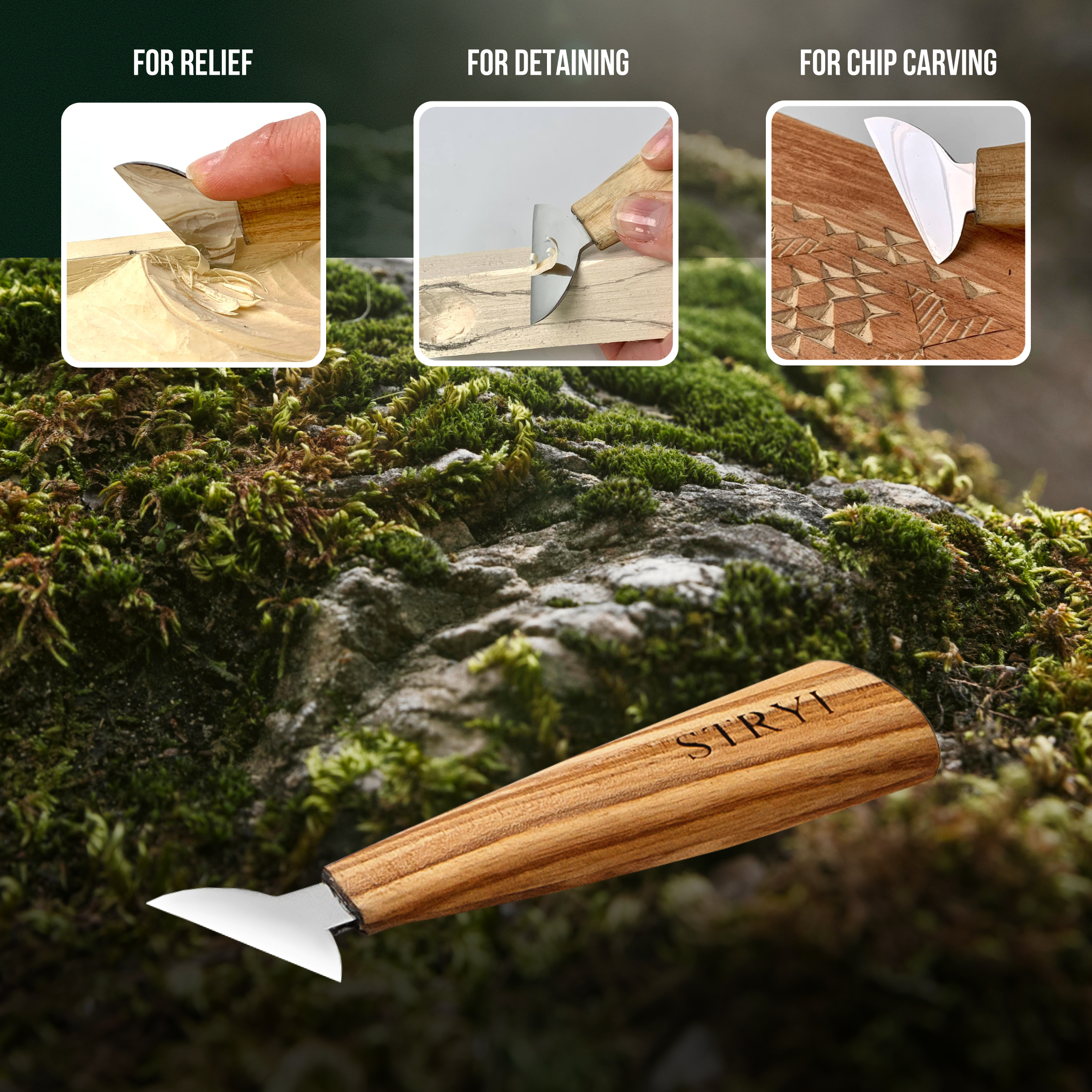 Knife for woodcarving STRYI Profi 40mm, Chip carving knife, Carving tools