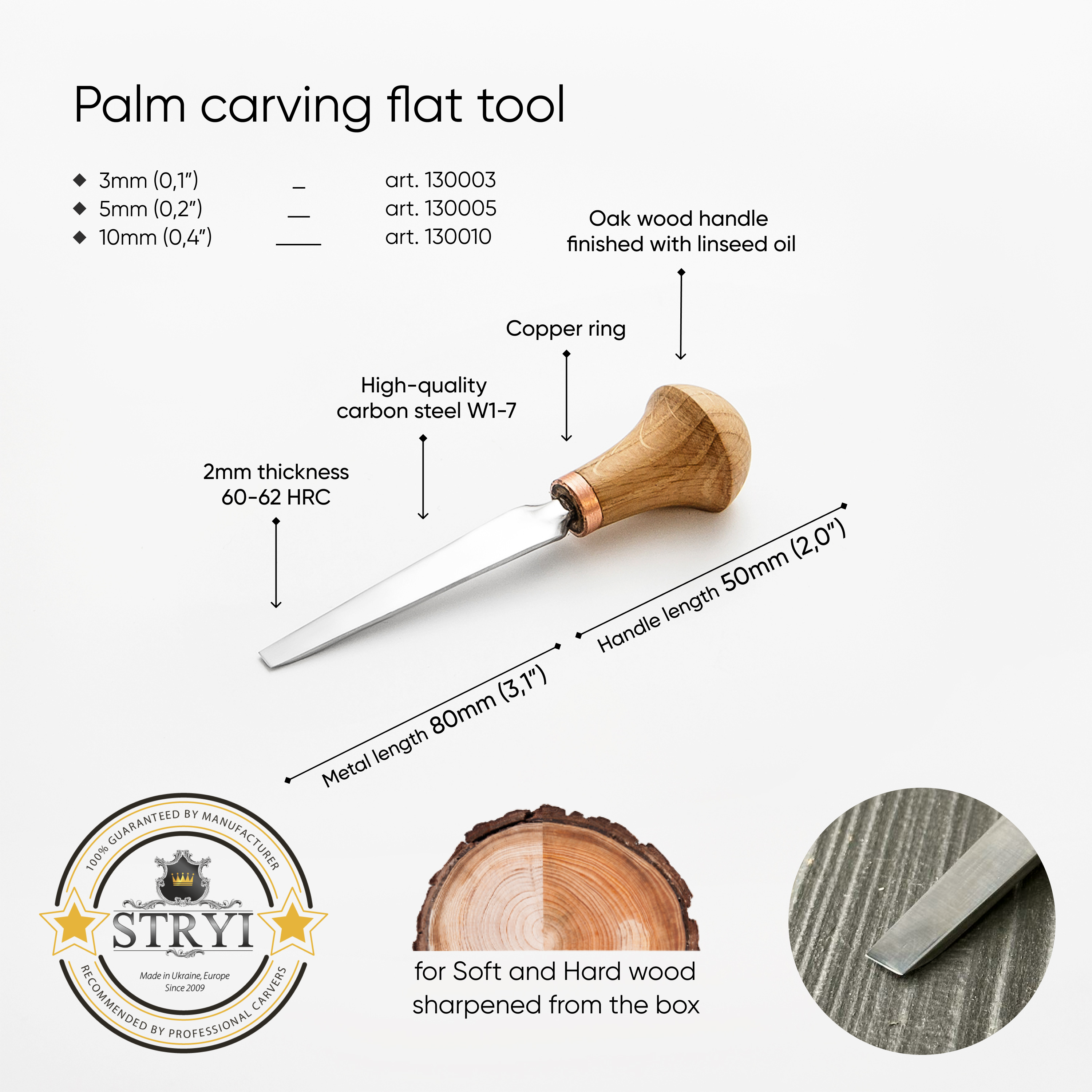 Palm carving tool STRYI Profi #1, Linocuttung tool, Engraving chisel, Flat carving chisel