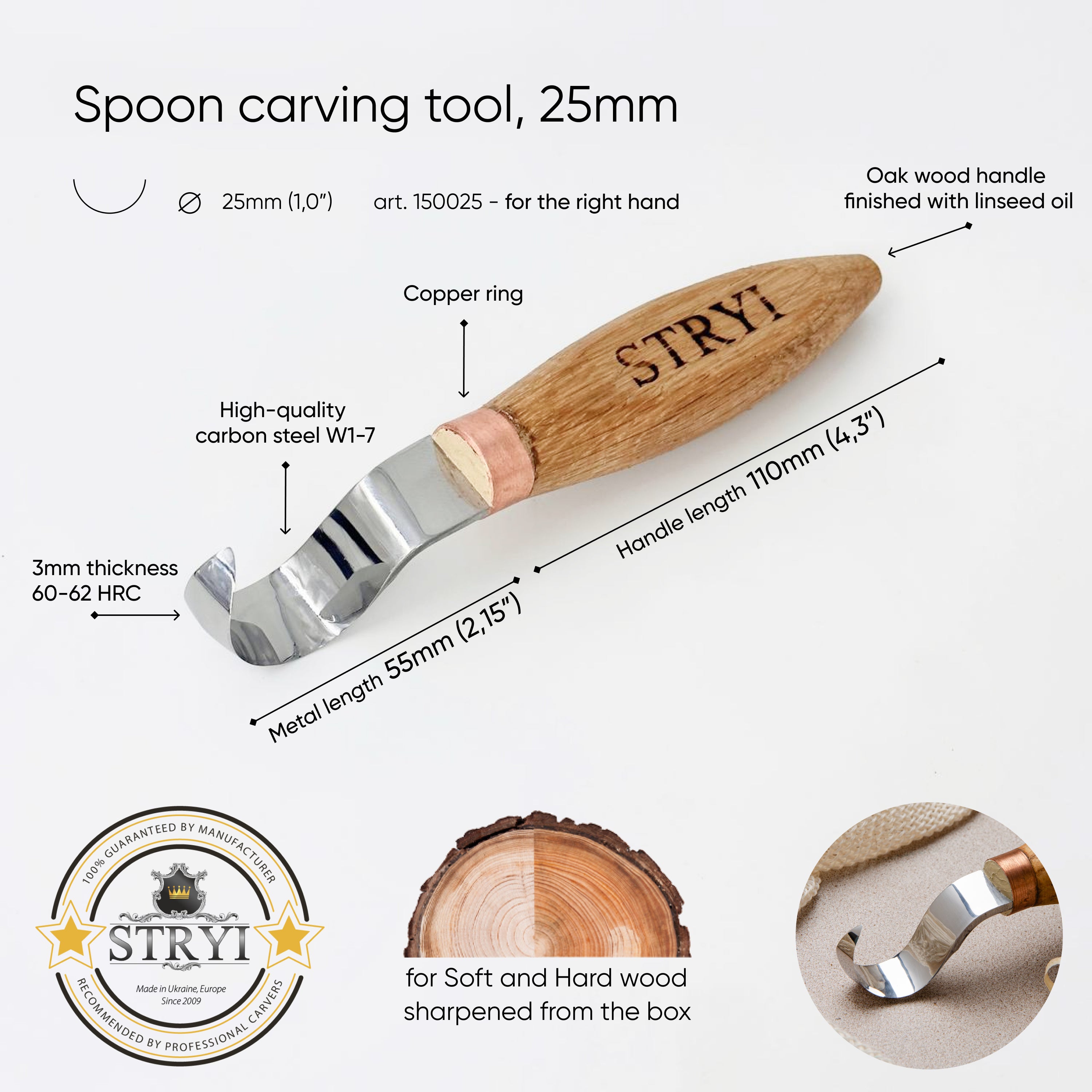 Spoon hook knife STRYI Profi, Bowl and Kuksa carving hook knives, spoon carving tool, wood carving tools, chisel gouge, hand forged knife, craft tool is