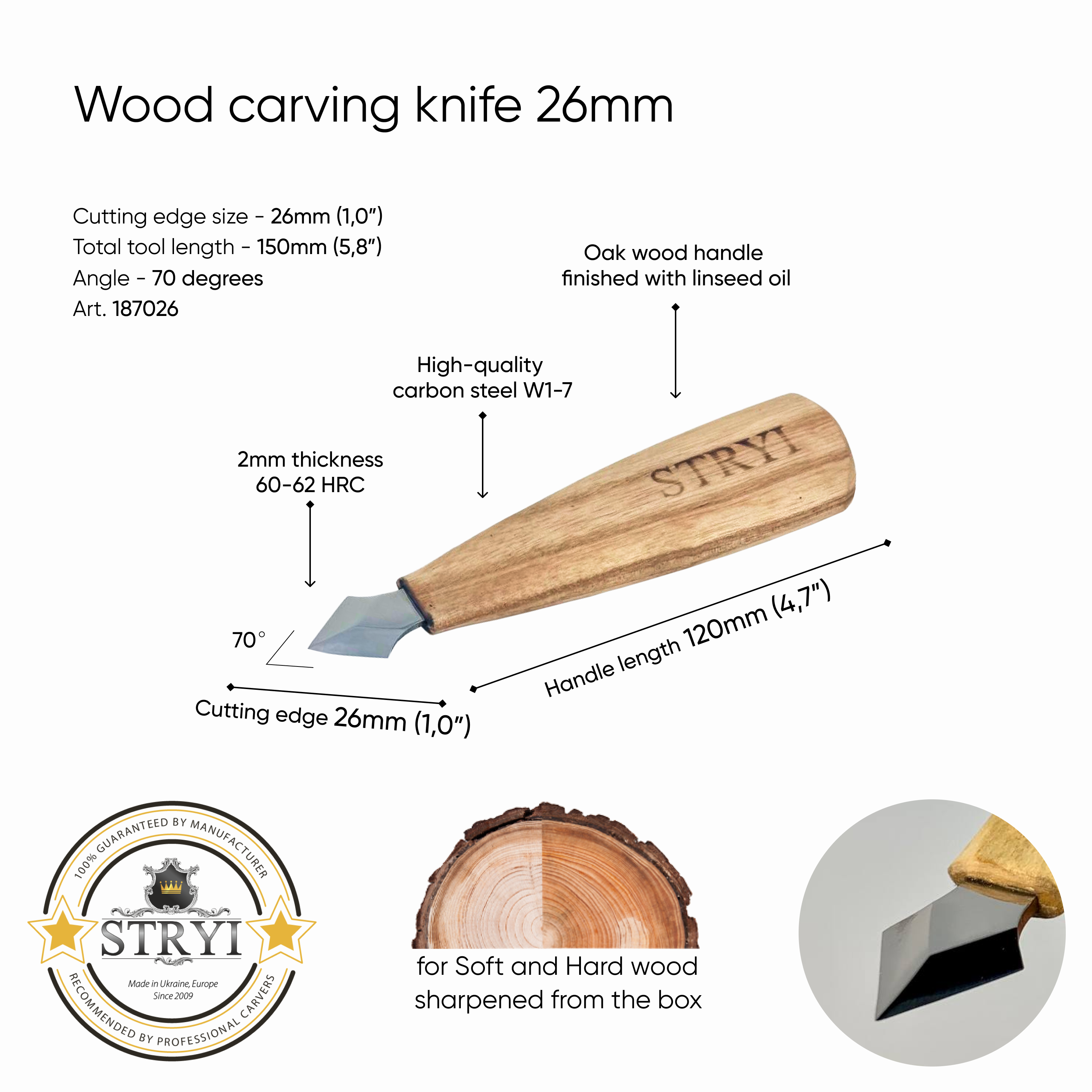 Wood carving knife STRYI Profi, Arrow-shaped, Marking knife, Carpentry knife, Gift for father