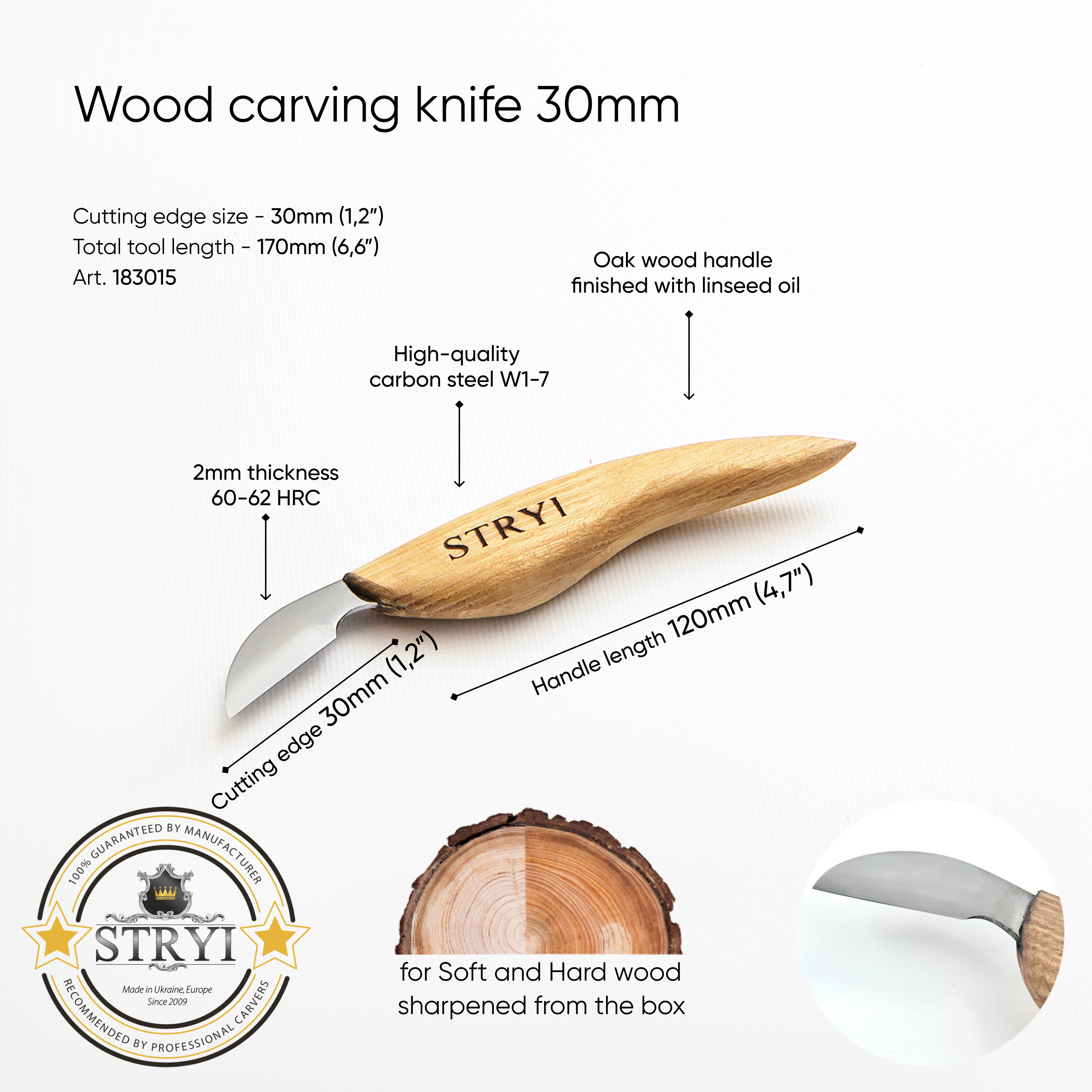 Knife for chip carving 30mm STRYI, Carving knife, Carving tools, Forged knife, Stryiwoodcarving