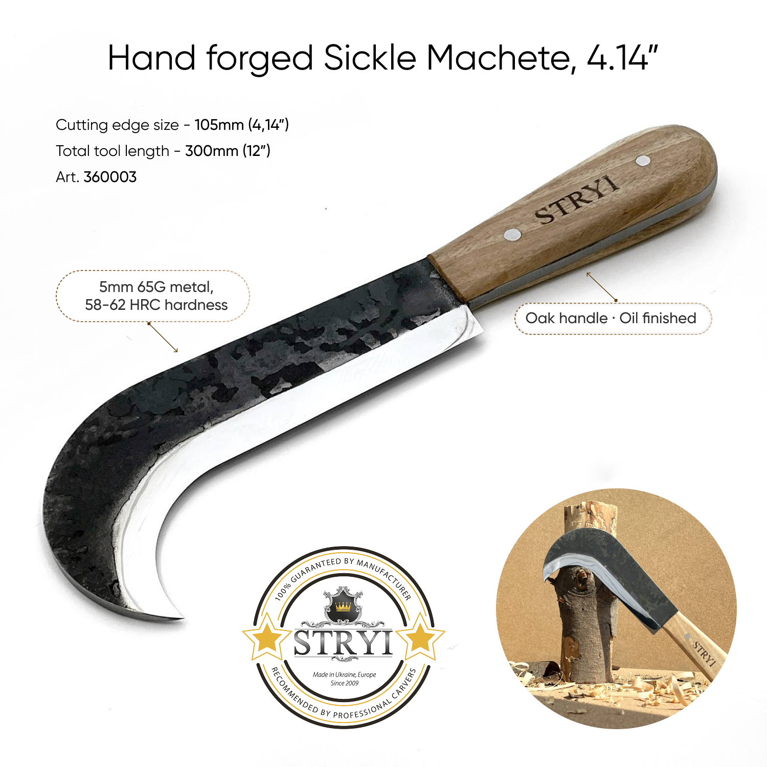 Hand Forget Sickle, Short Blade Machete, Greenwoodworking knife, Husband and Dad Gift, Camping Equipment for Men