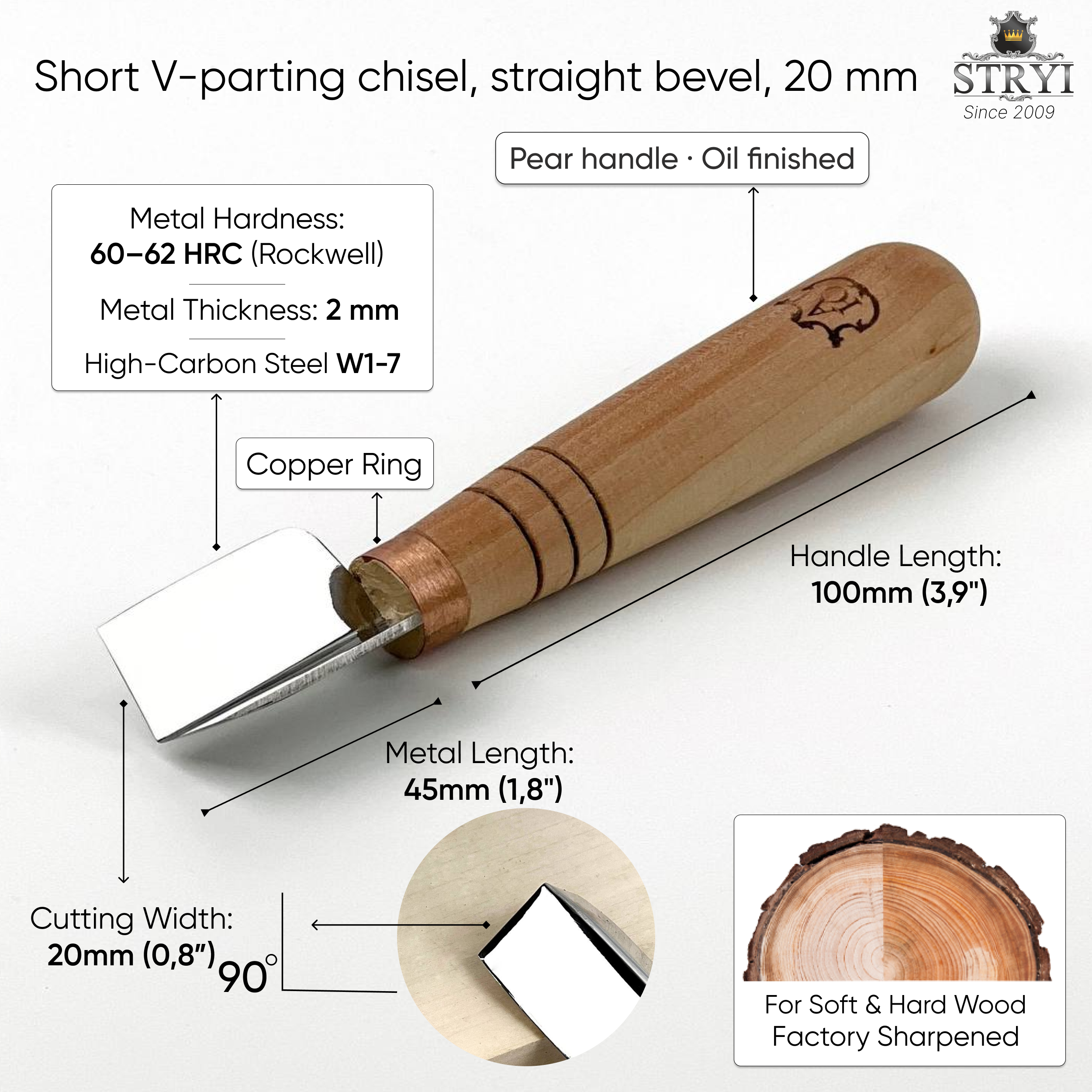 90° Short Straight-Bevel V-parting | STRYI-AY Profi