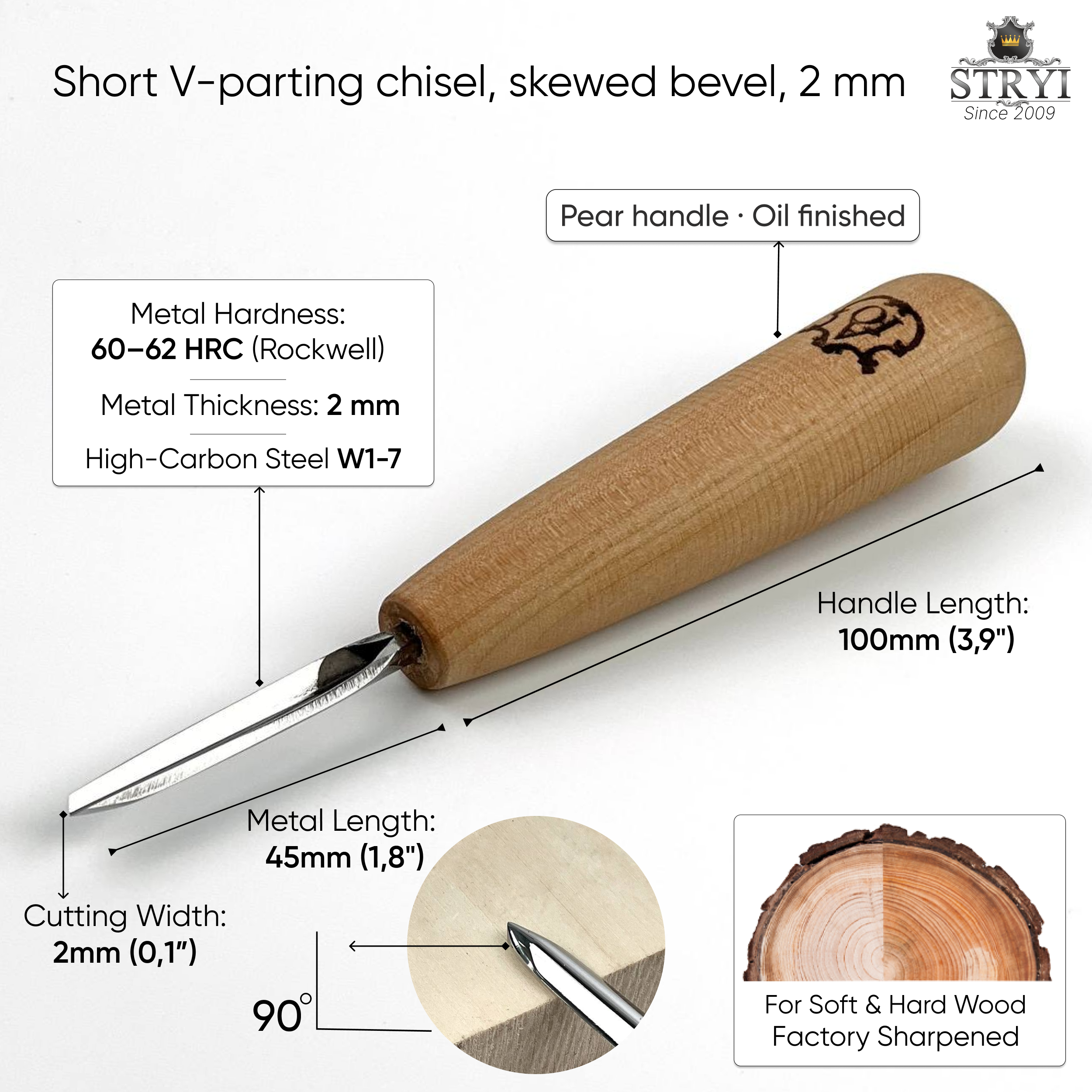 90° Skewed V-parting Chisel for Geometric Chip Carving | STRYI-AY