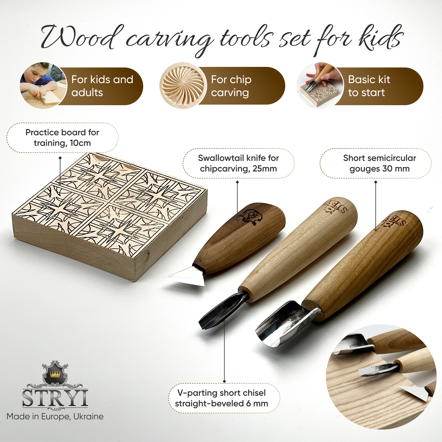 Start Wood carving kit STRYI, Wood carving for beginners, Gift for everyone