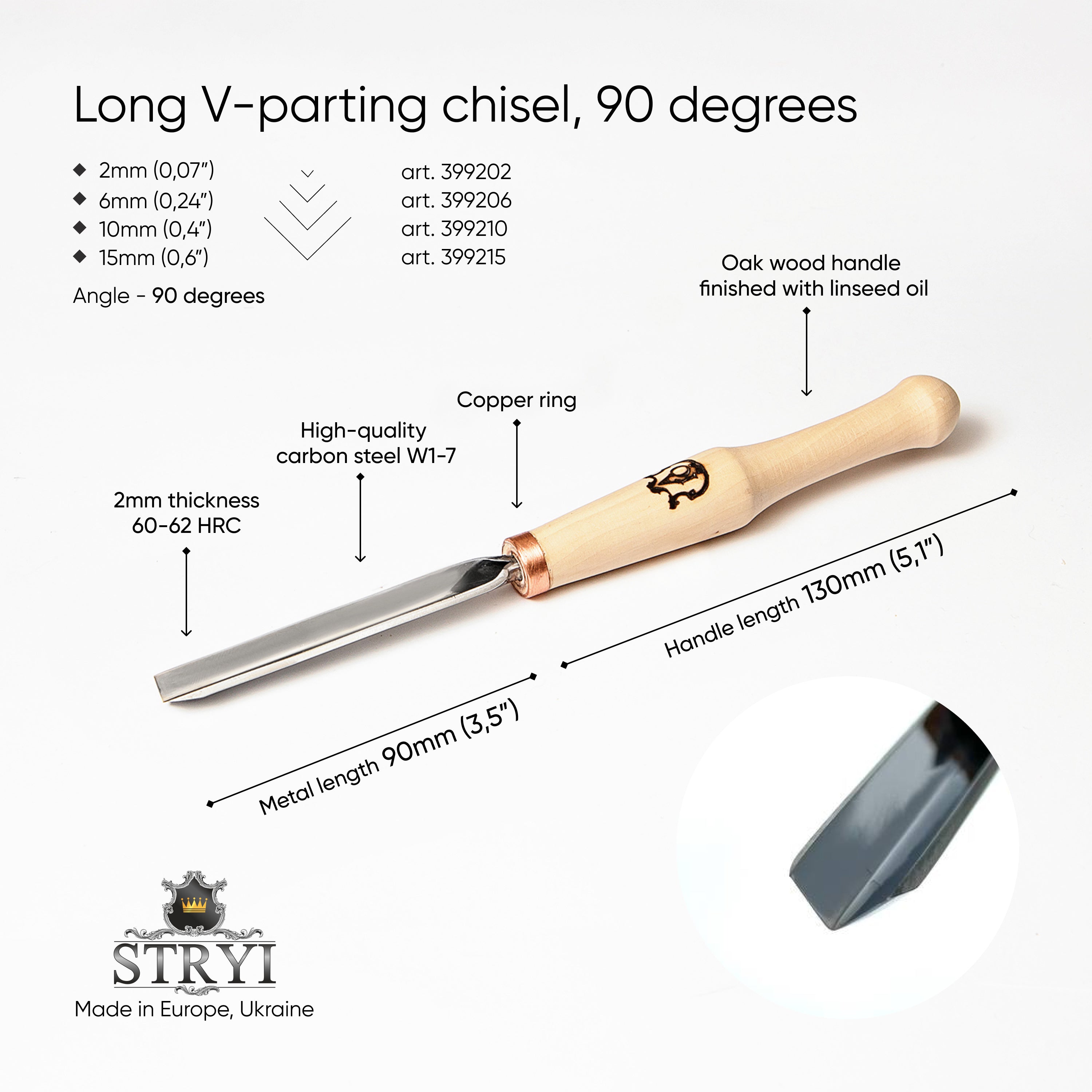 V-parting chisel 90 degrees STRYI-AY for chip carving, Pen carving V-chisels