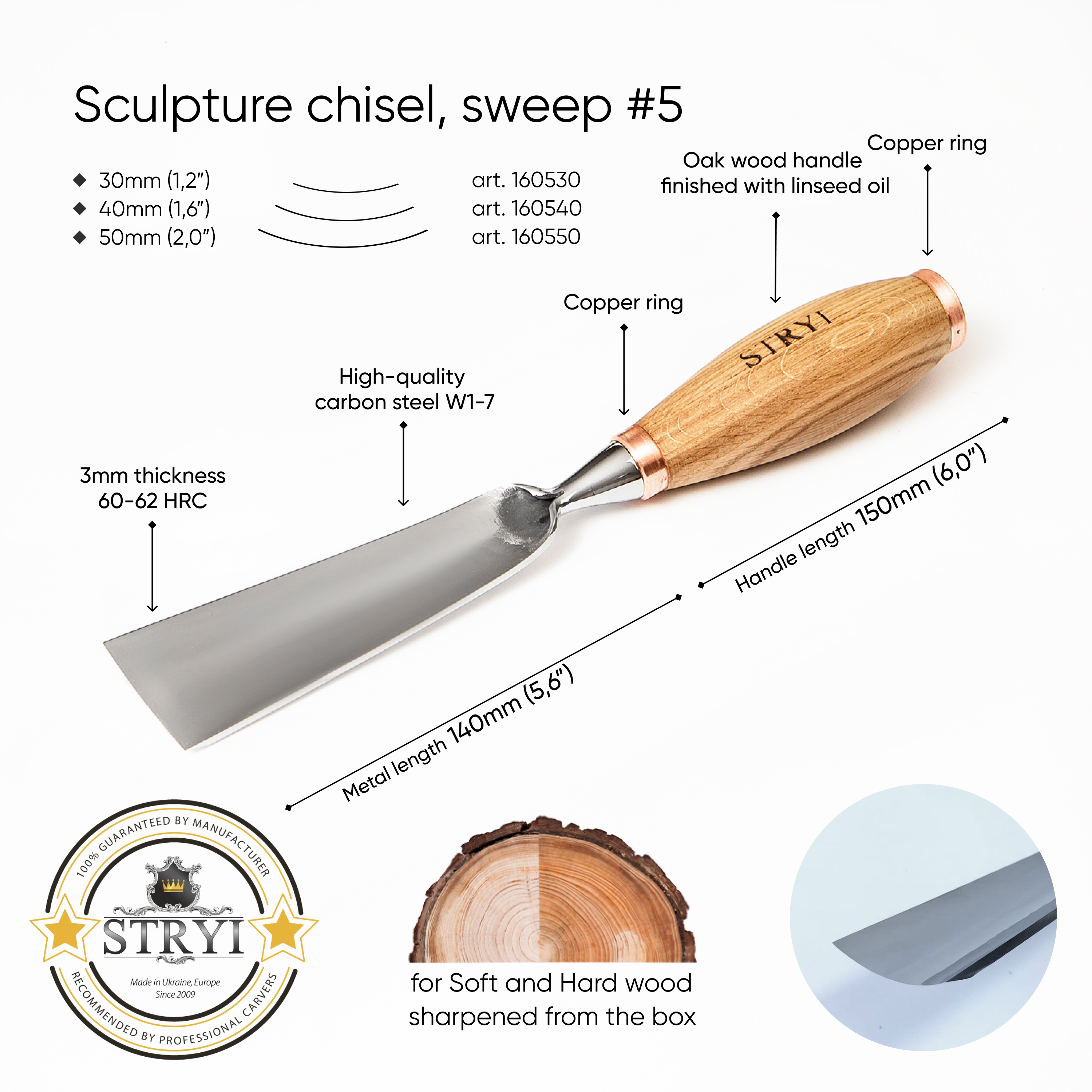 Large sculpture chisel, 5 profile Heavy duty gouge, STRYI Profi, Sculpting tools, Woodworking tools, hand forged tools, Making Furniture tools, Carpentry tools