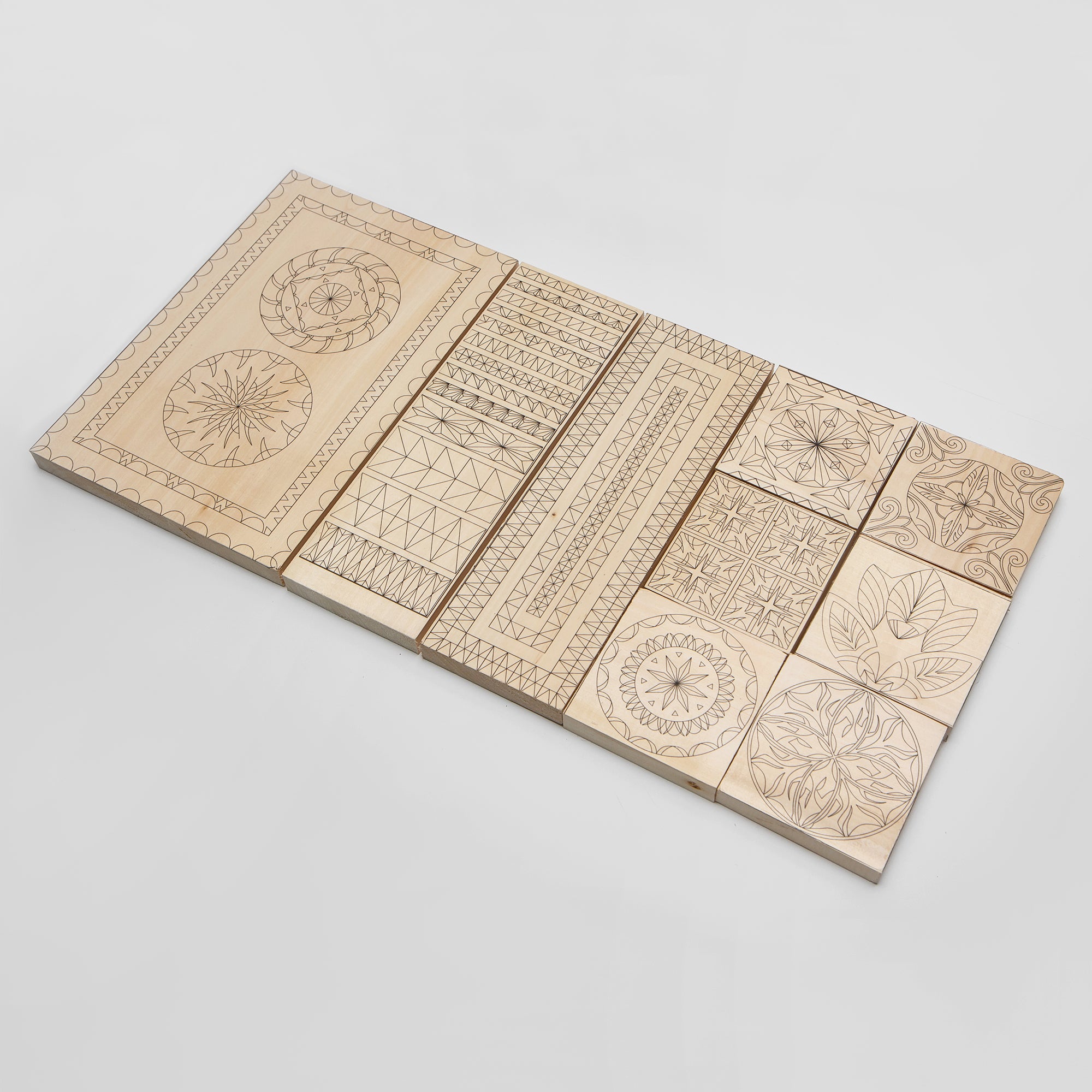 Basswood blanks set, 9pcs, printed with carving patterns