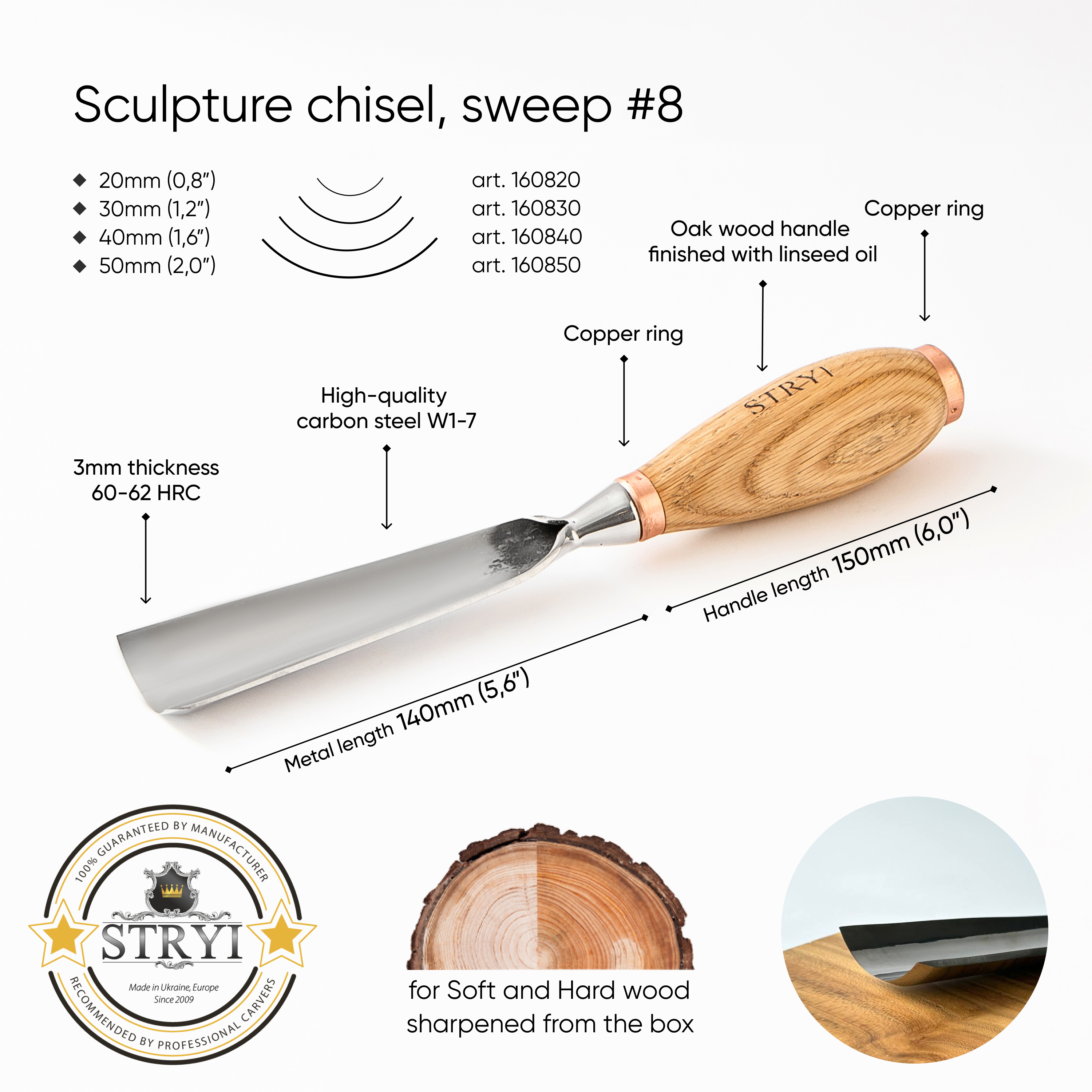 Large sculpture chisel, 8 profile Heavy-duty Gouge, Woodworking tools, Making furniture, Hand woodworking tools
