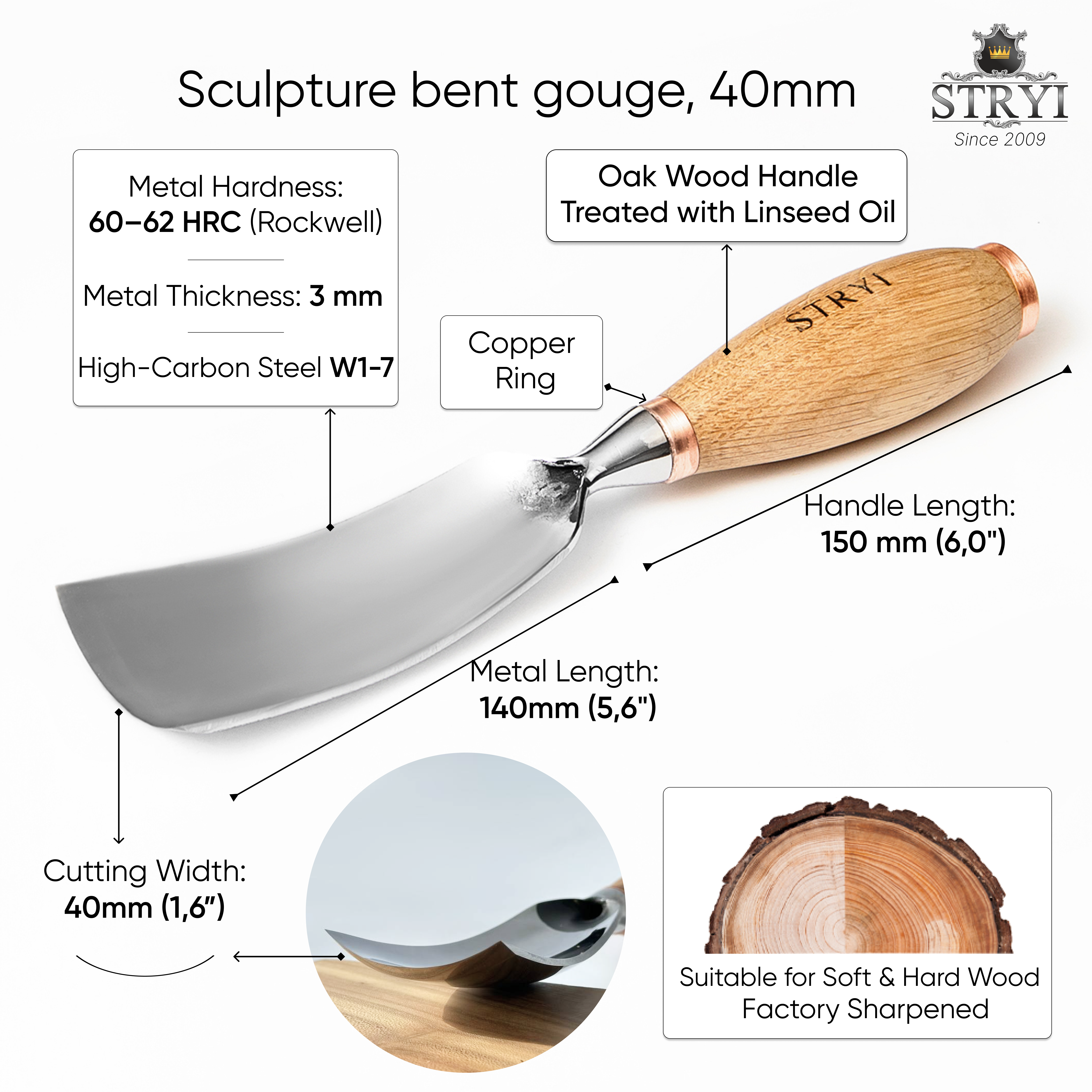 Bowl carving kit 6 pcs STRYI Profi, Bowl Gouges set, Spoon carving tools