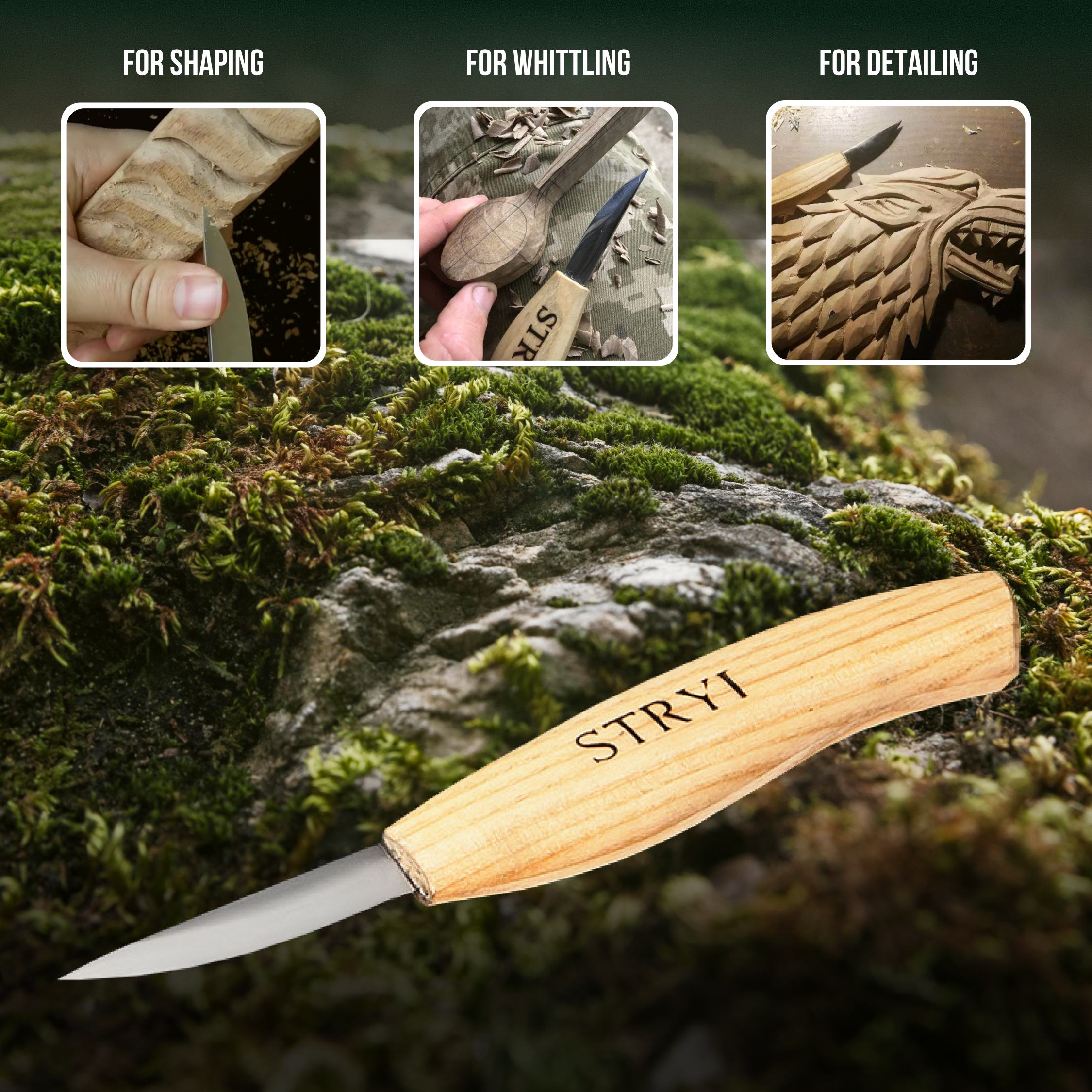 Kuksa, Spoon and cup Carving tools set 3pcs, STRYI Profi, Bowl gouge, Kuksa carving, Spoon making