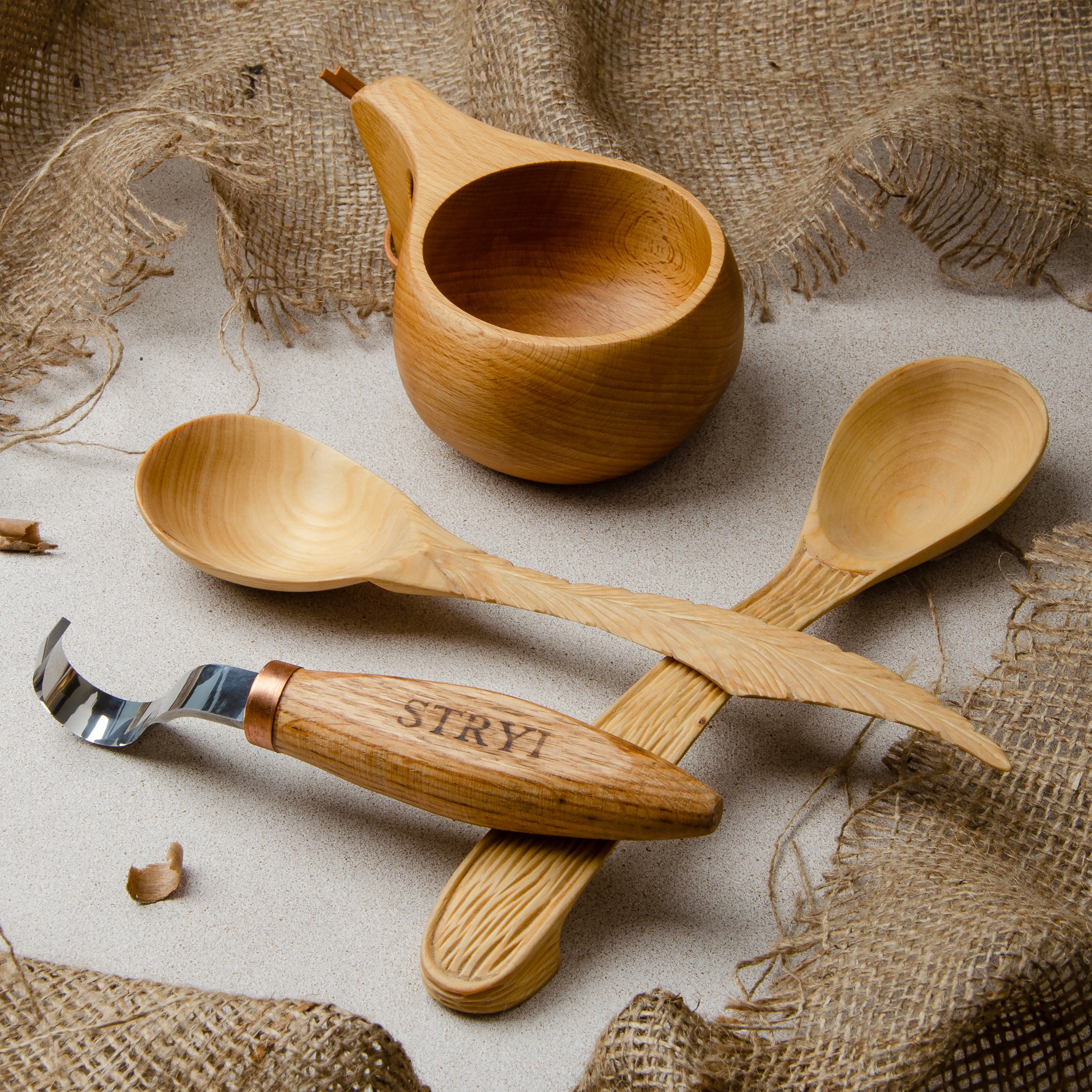 Spoon hook knife 30mm STRYI Profi bowl and Kuksa carving, Hook knife, Spoon knife. Curved knife