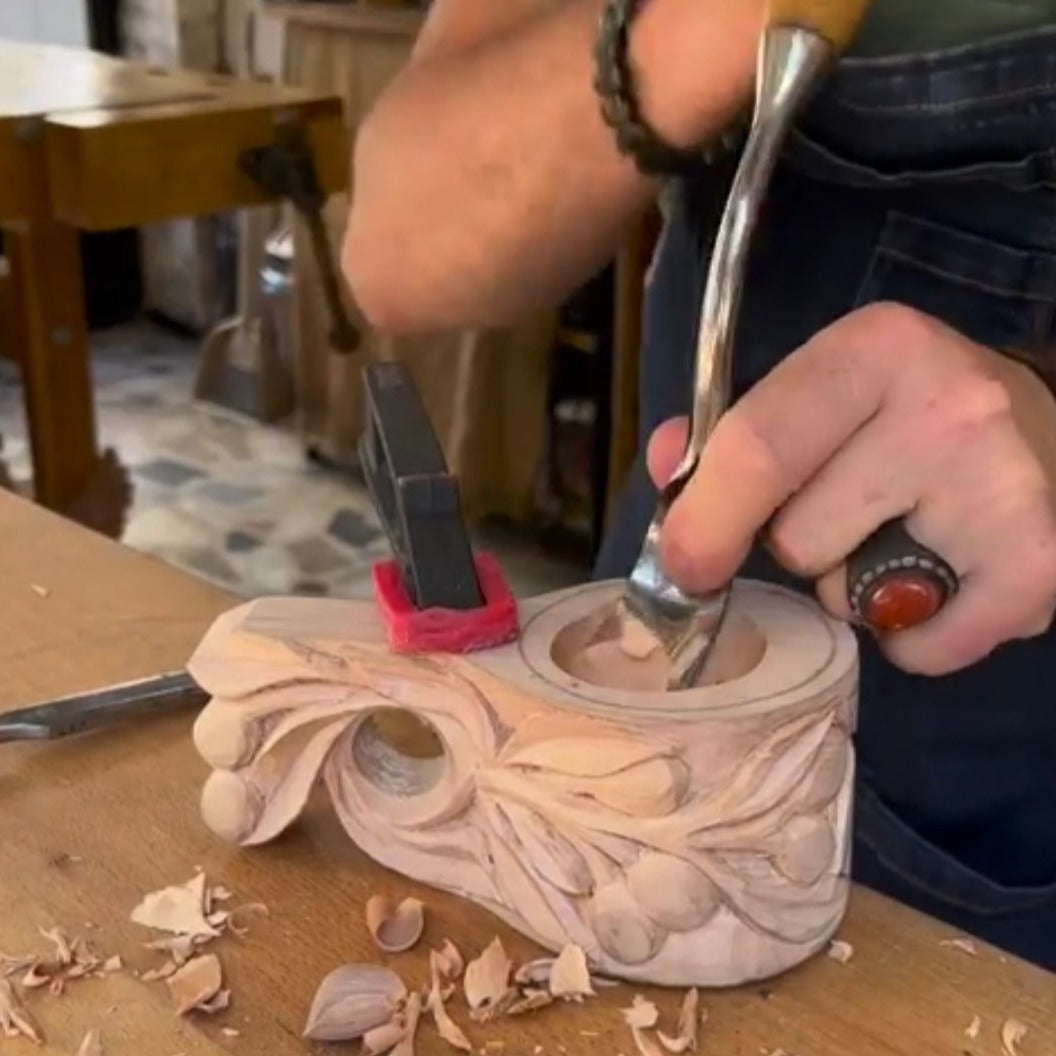 Large bent chisel for kuksa spoon cutting, STRYI Profi, Chisel for bowl, spoon, kuksa, cup, Tool for deep carving, Forged steel tool, STRYI bent gouge