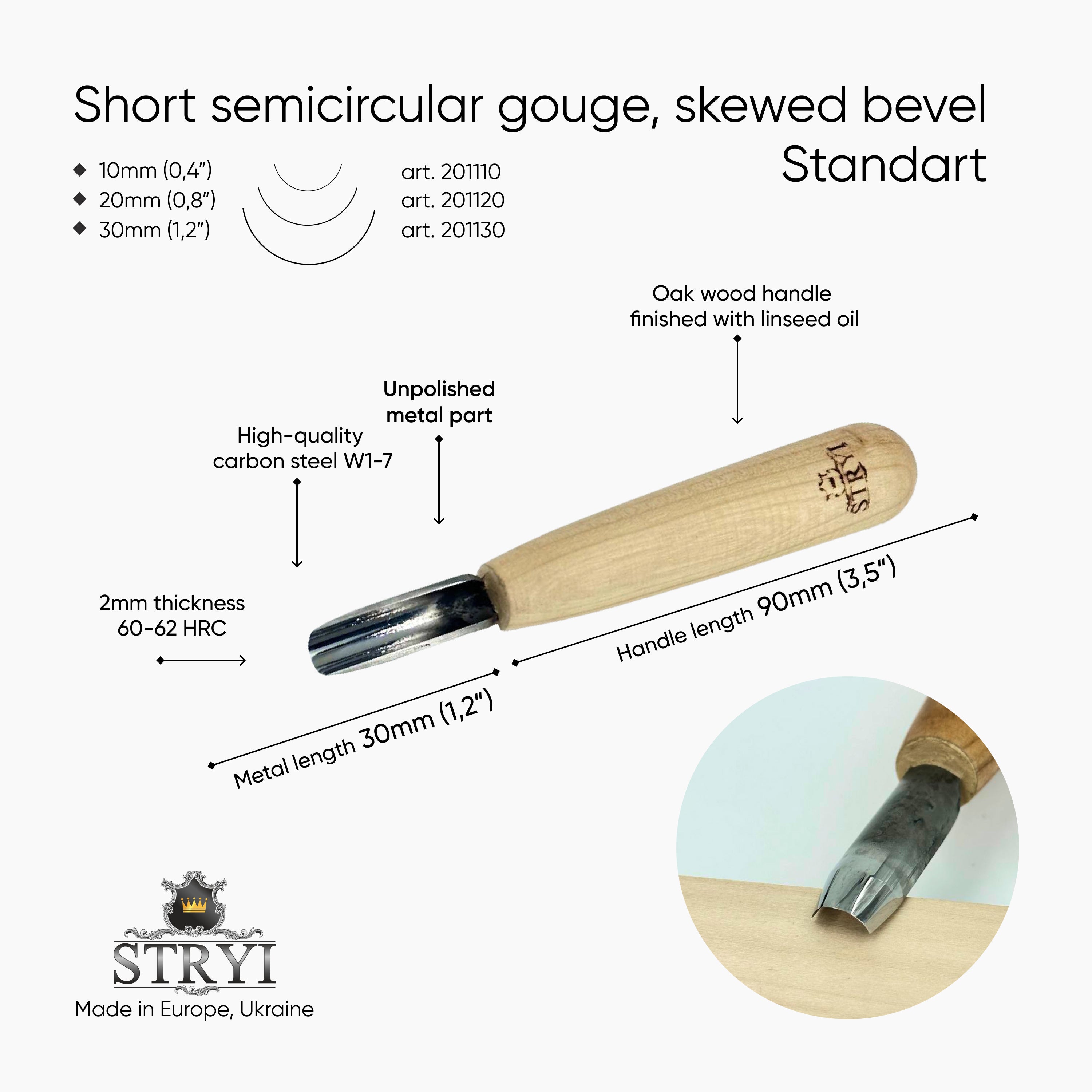 Cincel recto corto con separación en V STRYI-AY Profi para tallado de virutas, herramientas de tallado de madera, cuchillo detallado de virutas de tallado en madera, regalo para hombres cuchillo y herramientas