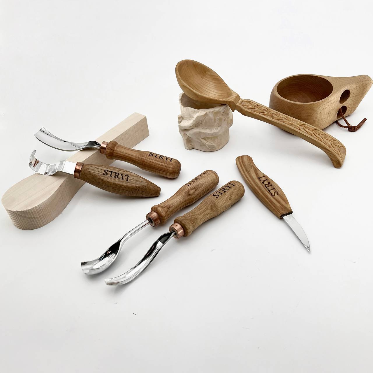 Spoon carving toolset 5pcs STRYI Profi in wooden gift box, Kuksa gouges, Bowl carving, Gift ready
