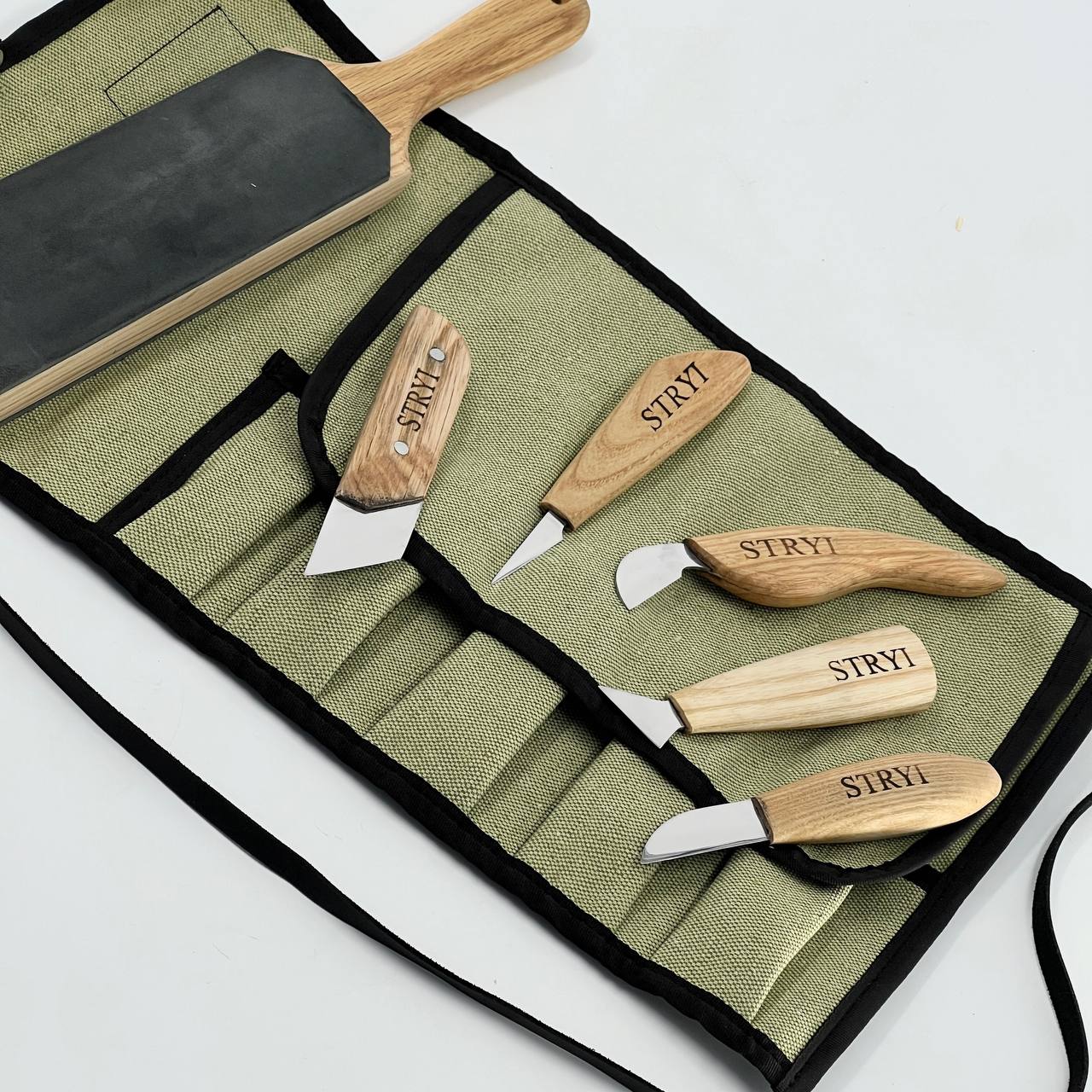 Juego de cuchillos para tallar madera, 5 piezas en estuche de lona STRYI
