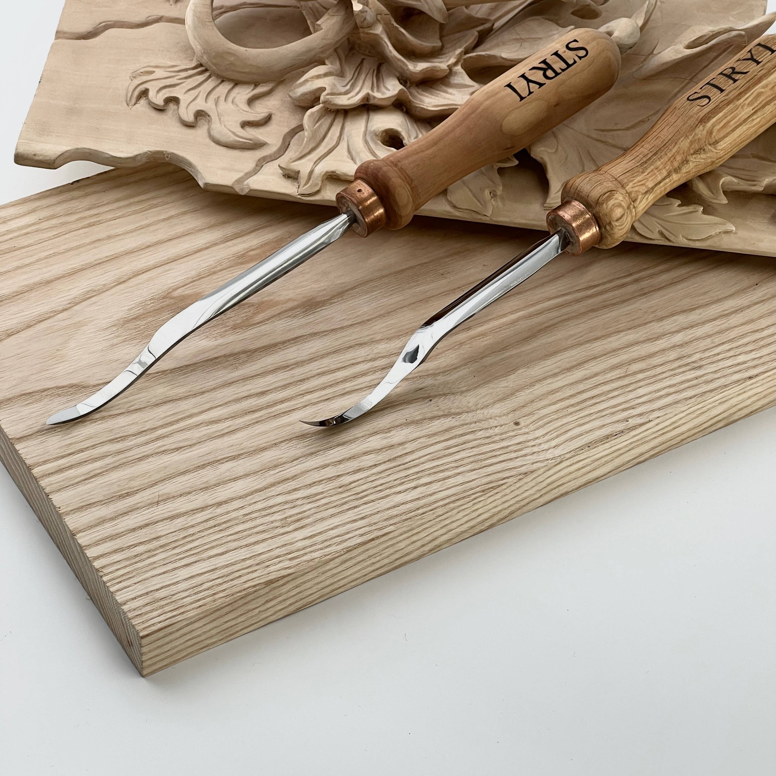 Langes Hakenwerkzeug STRYI Profi zum Reliefschnitzen, Detaillierungsmeißel zum Querschneiden, Reliefschnitzwerkzeug
