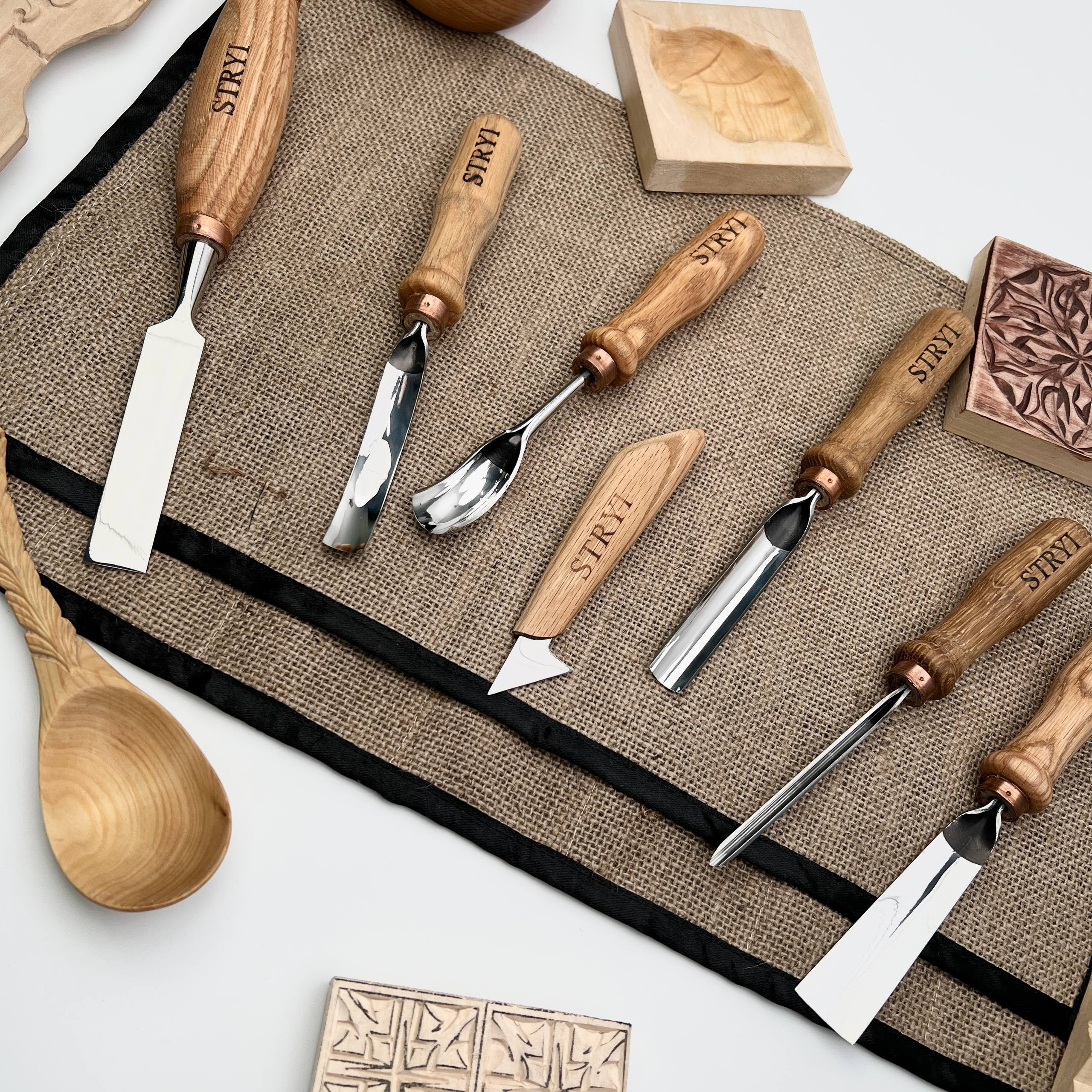 Wood Carving Kit 7 pcs, Chisels and Gouges STRYI Profi, Versatile Carving Set