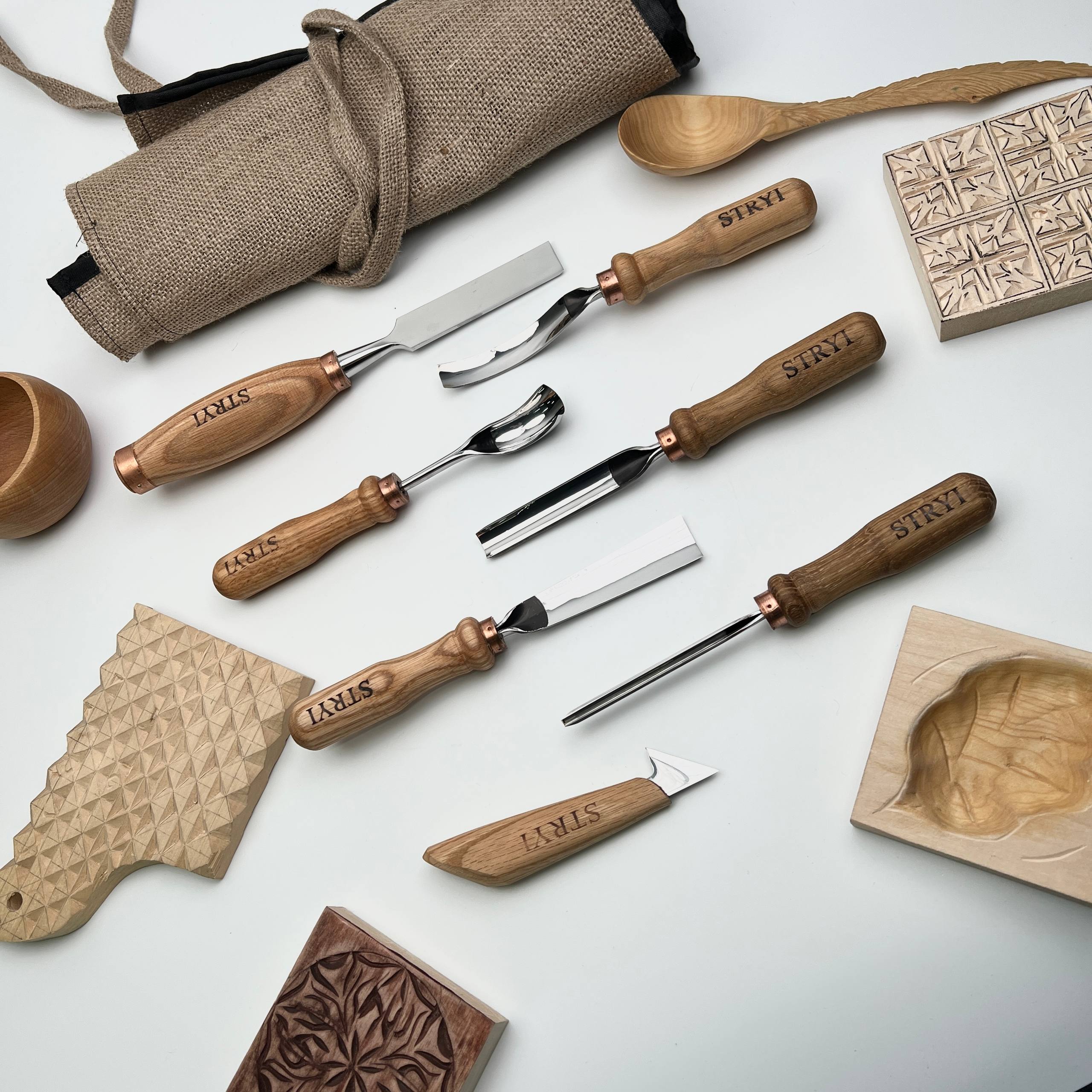 Wood Carving Kit 7 pcs, Chisels and Gouges STRYI Profi, Versatile Carving Set