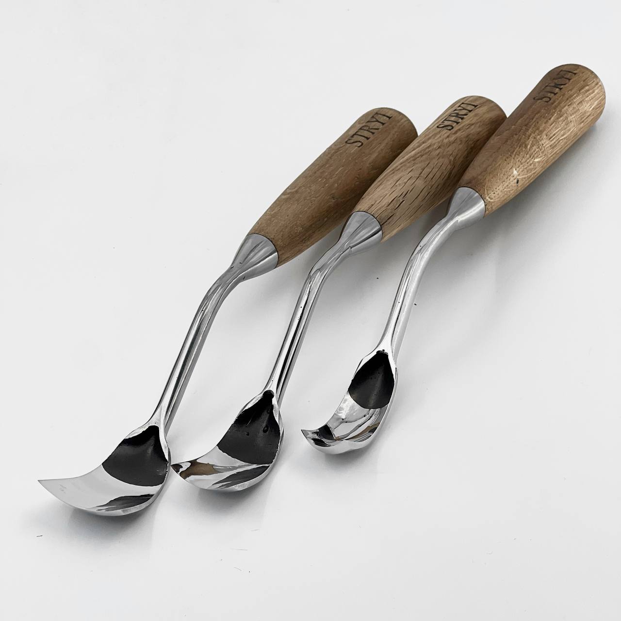 Bowl carving toolset of 3 large bent gouges STRYI Profi, Kuksa gouges