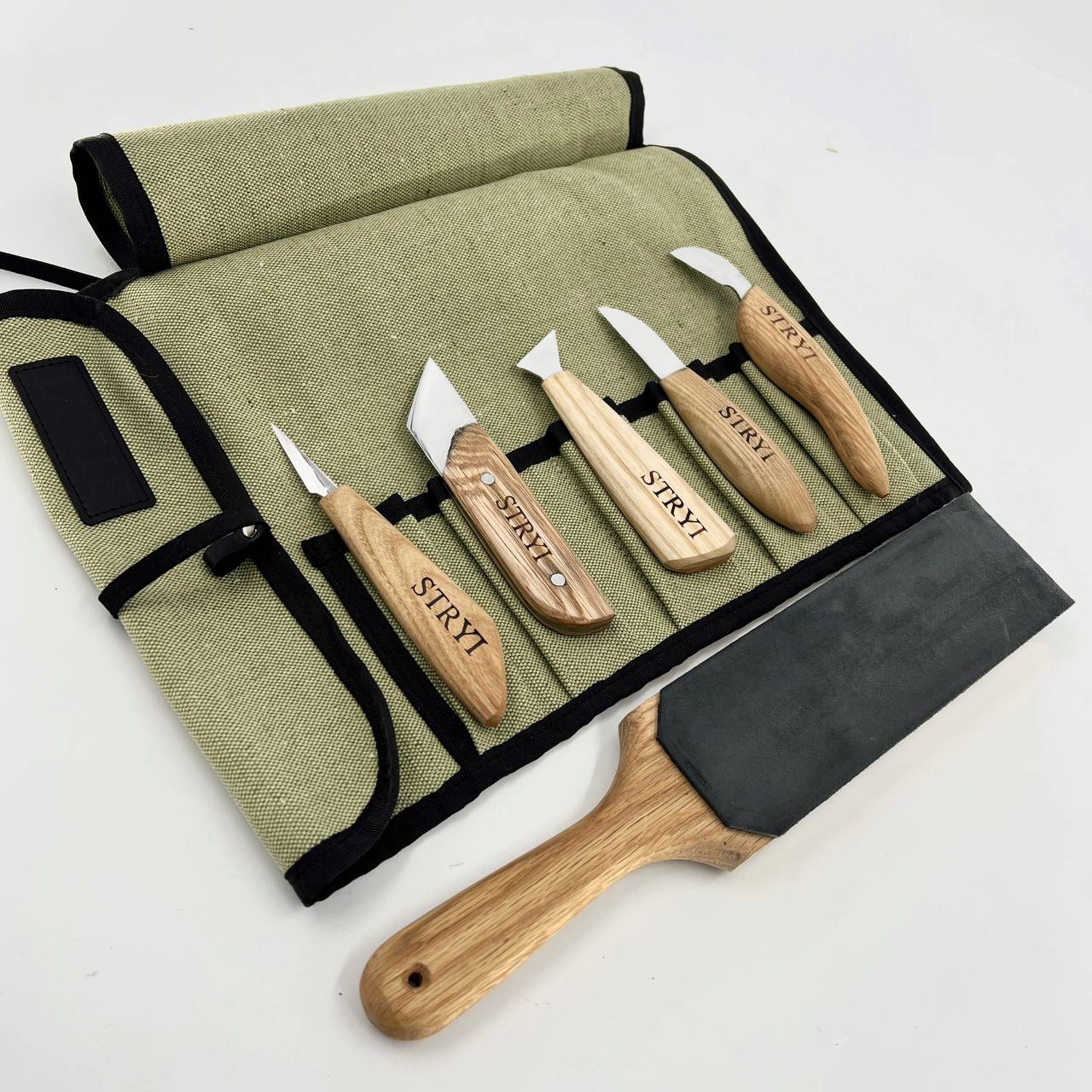 Wood carving knives set 5pcs in tarpaulin case STRYI, Stryi Carving knives