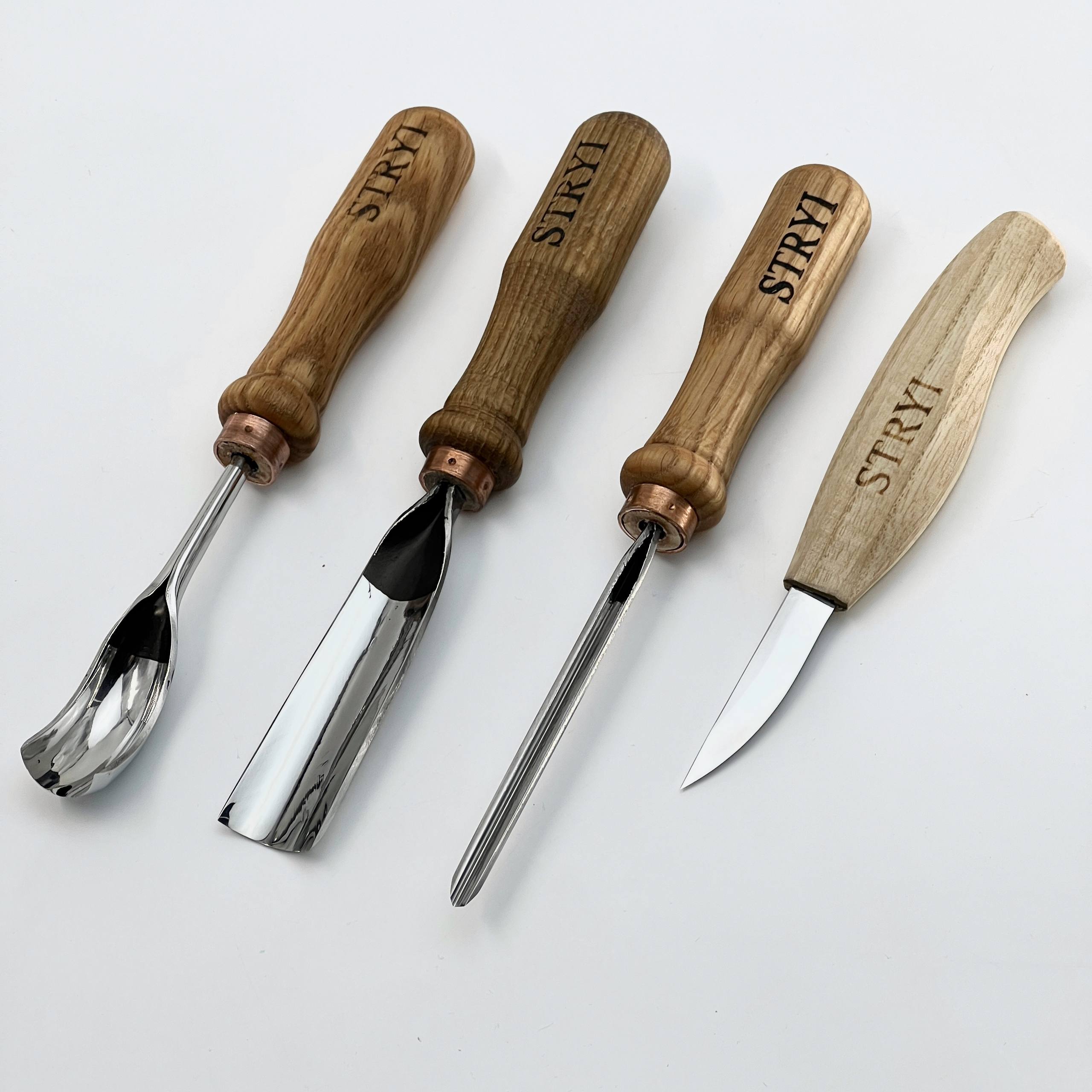 Wood carving kit for spoon making and bowl carving STRYI Profi, 4 pcs