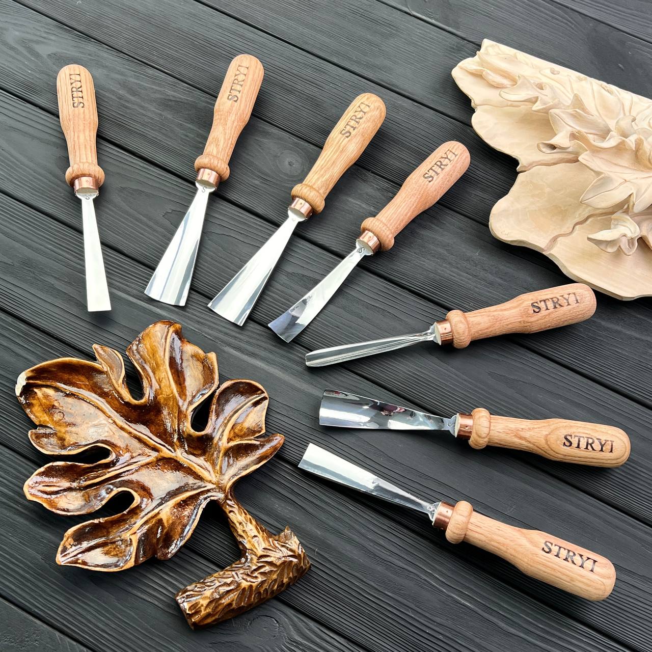 STRYI 7-Piece Hand-Forged Relief Carving Chisel Set, Professional Woodworking Tools