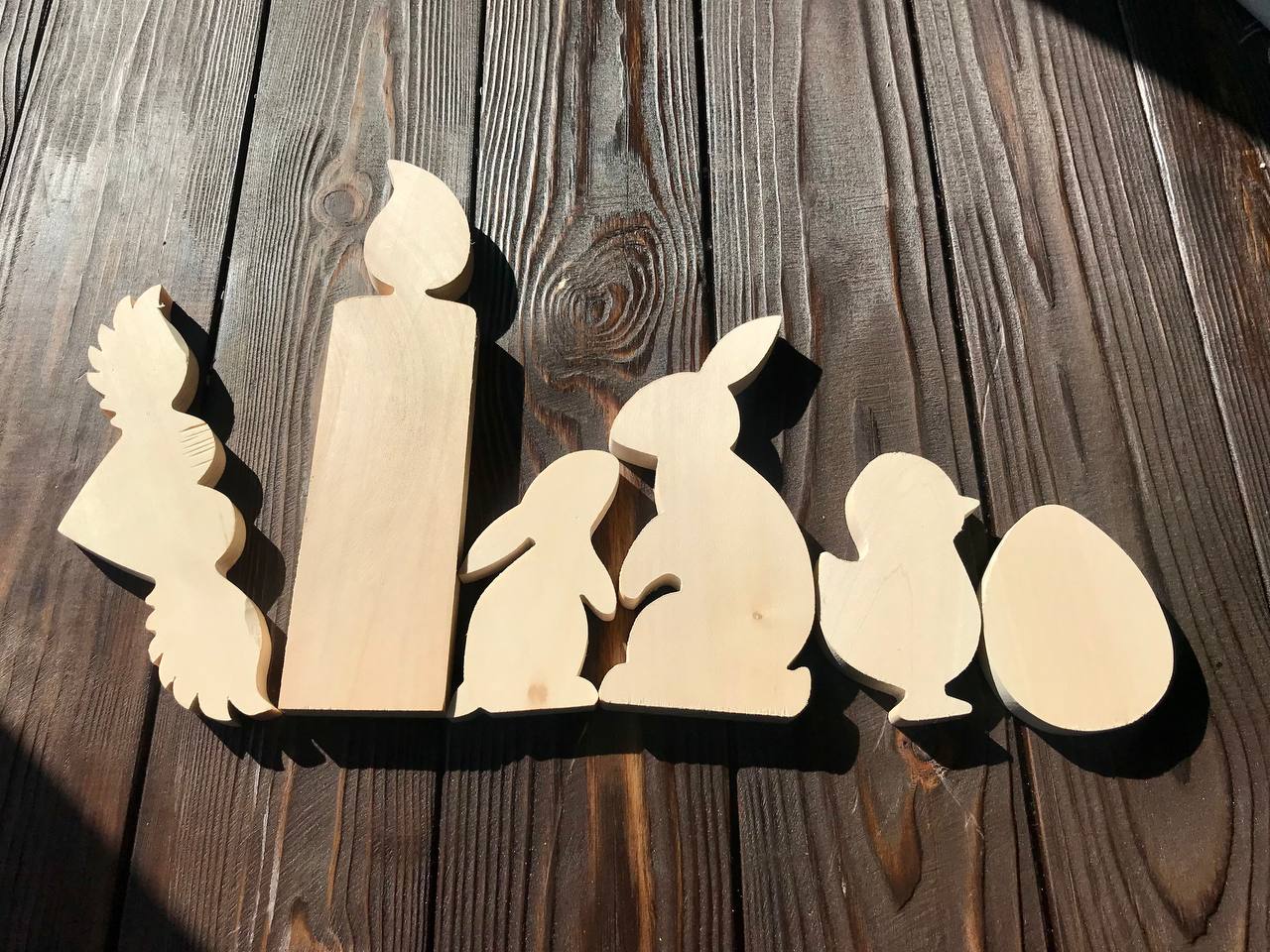 Blanks' set for handmade Easter decor, carving Easter decor items, blanks for creativity, making wooden toys