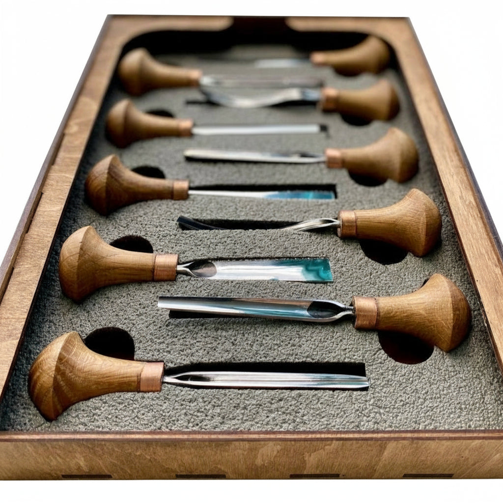 Palm carving tools set of 10 pcs, Gravers and burins STRYI Profi, Gift ready