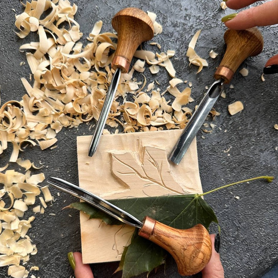 Schnitzwerkzeug-Set 5-tlg. im Rollkoffer STRYI, Schnitzfiguren
