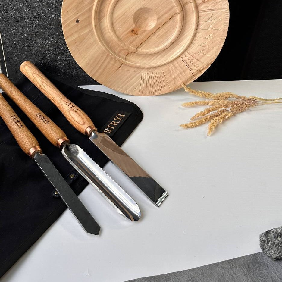 Juego de herramientas para tornear madera STRYI Profi 3 piezas, juego de herramientas de torno