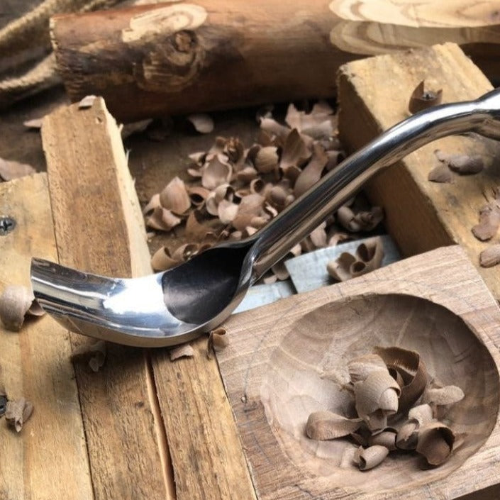 Large bent chisel for kuksa spoon cutting, STRYI Profi, Chisel for bowl, spoon, kuksa, cup, Tool for deep carving, Forged steel tool, STRYI bent gouge