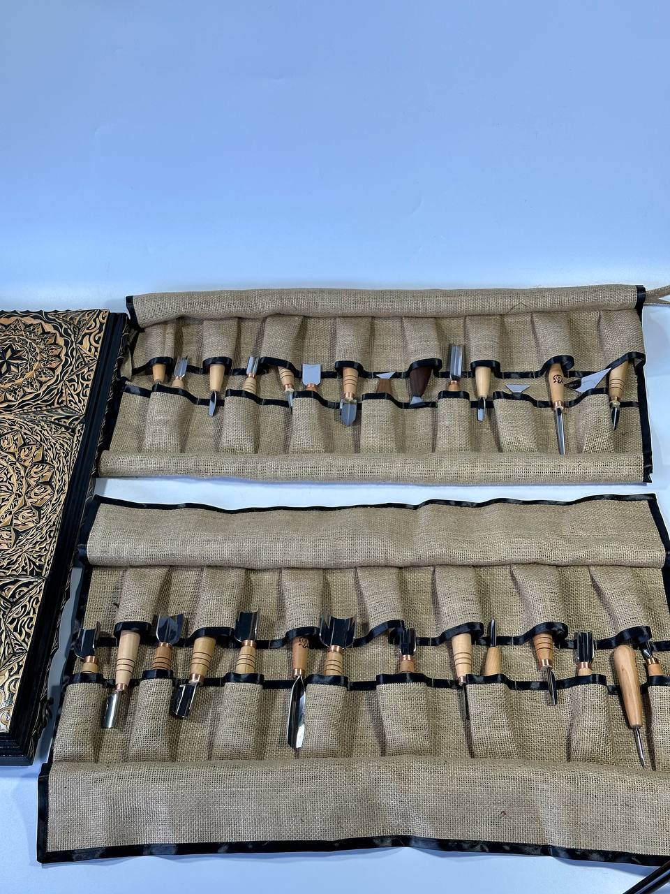 Burlap Storage Roll-case for storage 15 chisels, Tool organiser