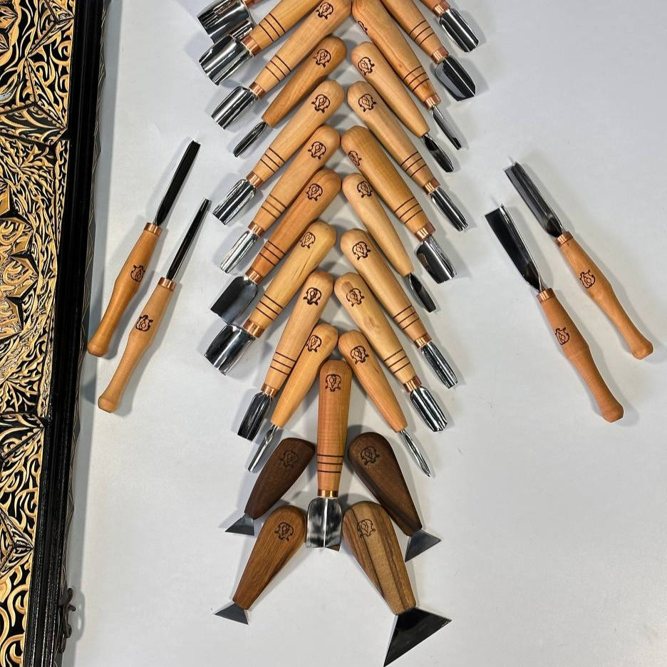 Woodcarving tools set 30pcs STRYI-AY, full completed set for volumetric chip carving