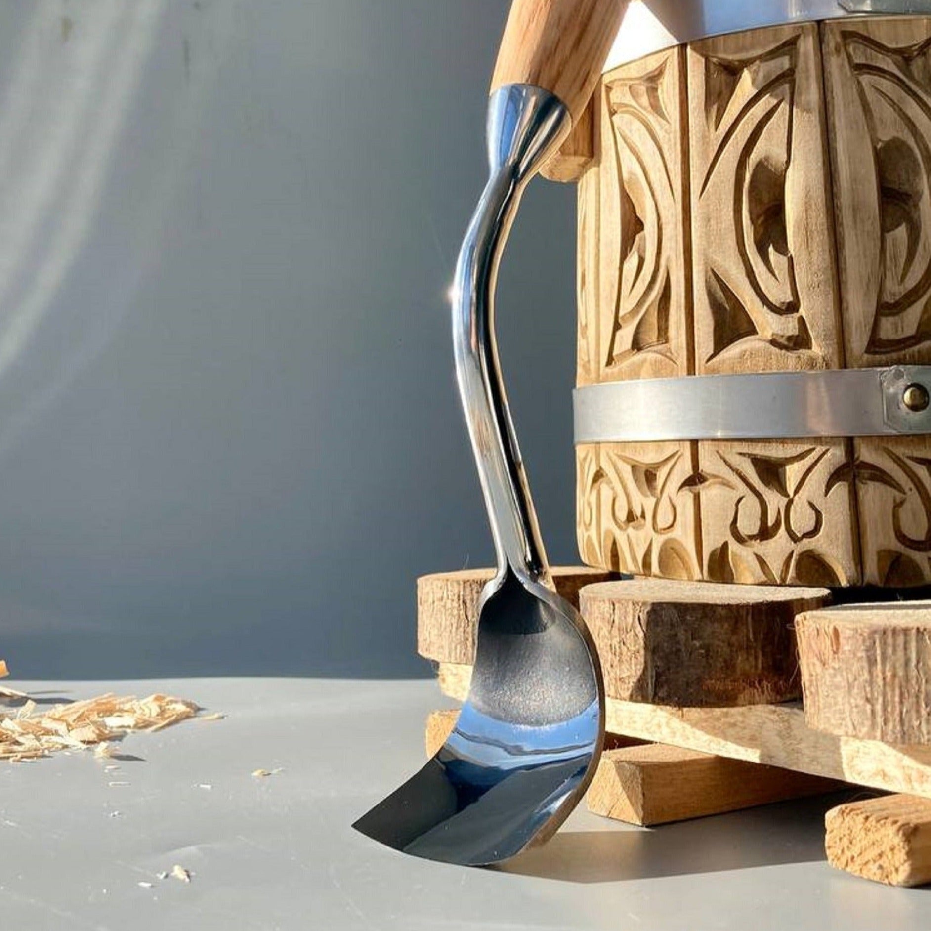 Large bent chisel for kuksa spoon cutting, STRYI Profi, Chisel for bowl, spoon, kuksa, cup, Tool for deep carving, Forged steel tool, STRYI bent gouge